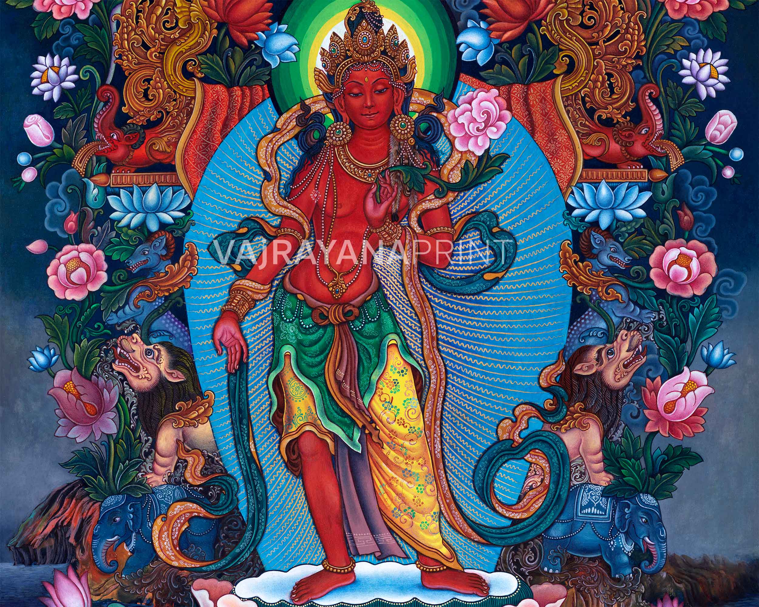 Traditional Nepali Pauba Print Of Avalokitesvara Bodhisattva | The Bodhisattva Of Compassion Chenrezig