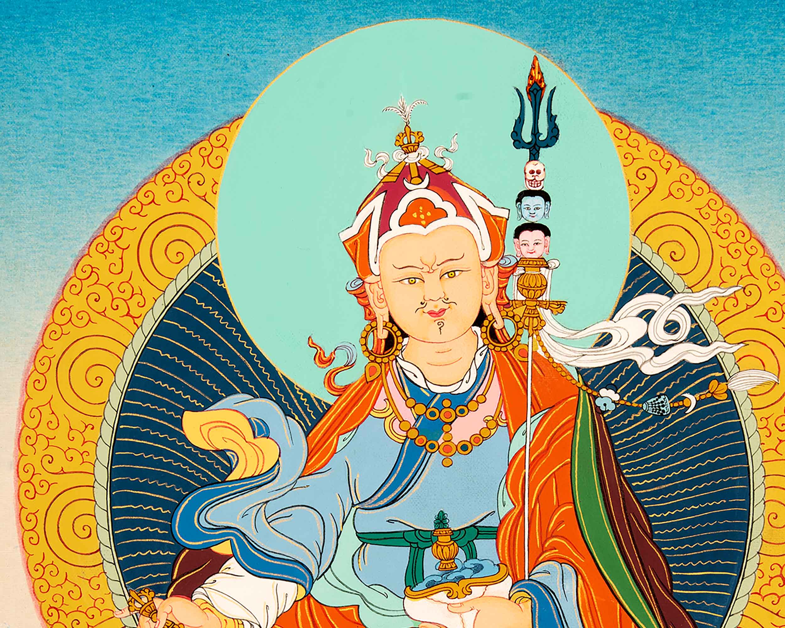 Traditional Made Thangka Of Guru Rinpoche | Hand Painted Lotus Born Master