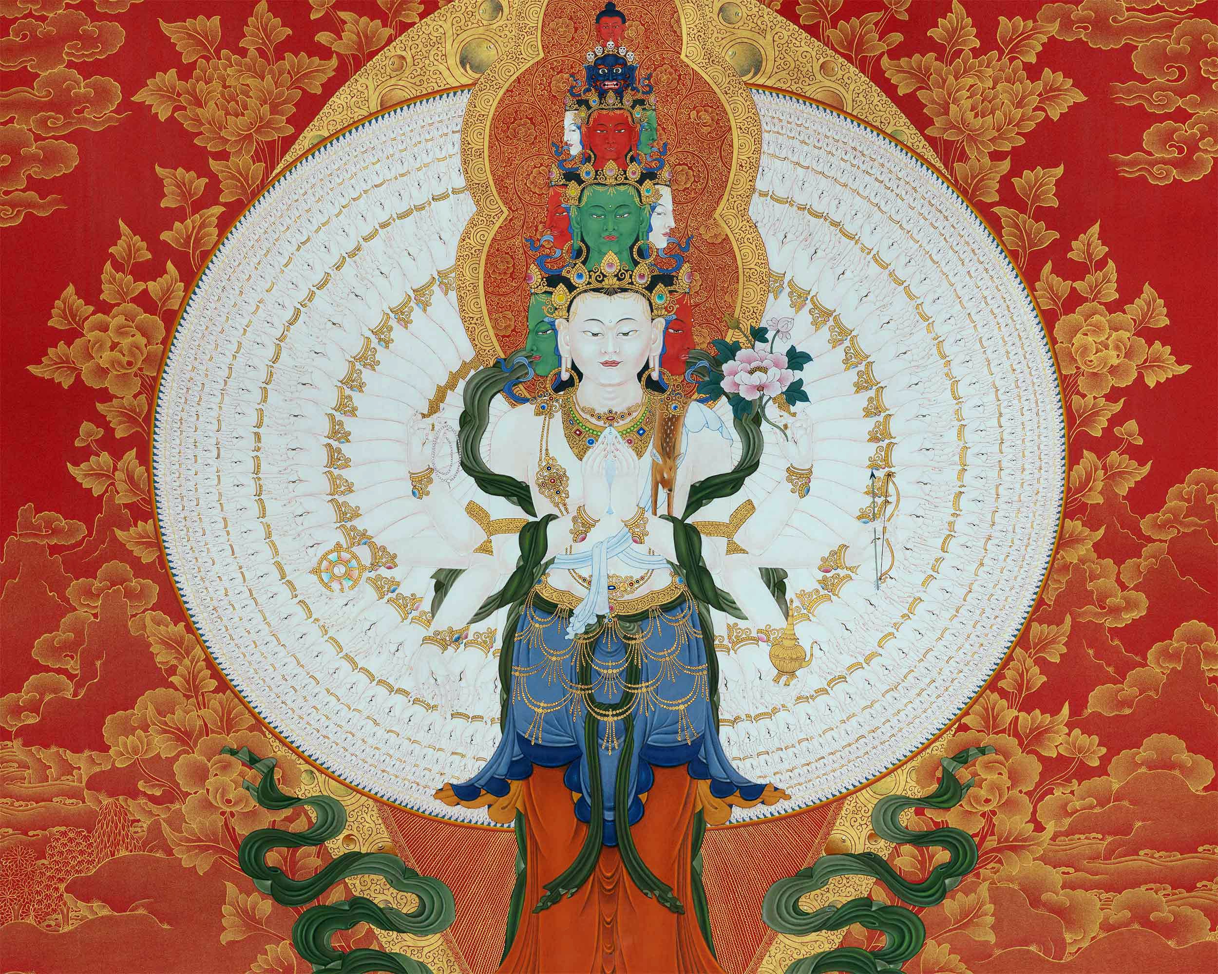1000 Armed Chenrezig Thangka | Handpainted Buddhist Artwork