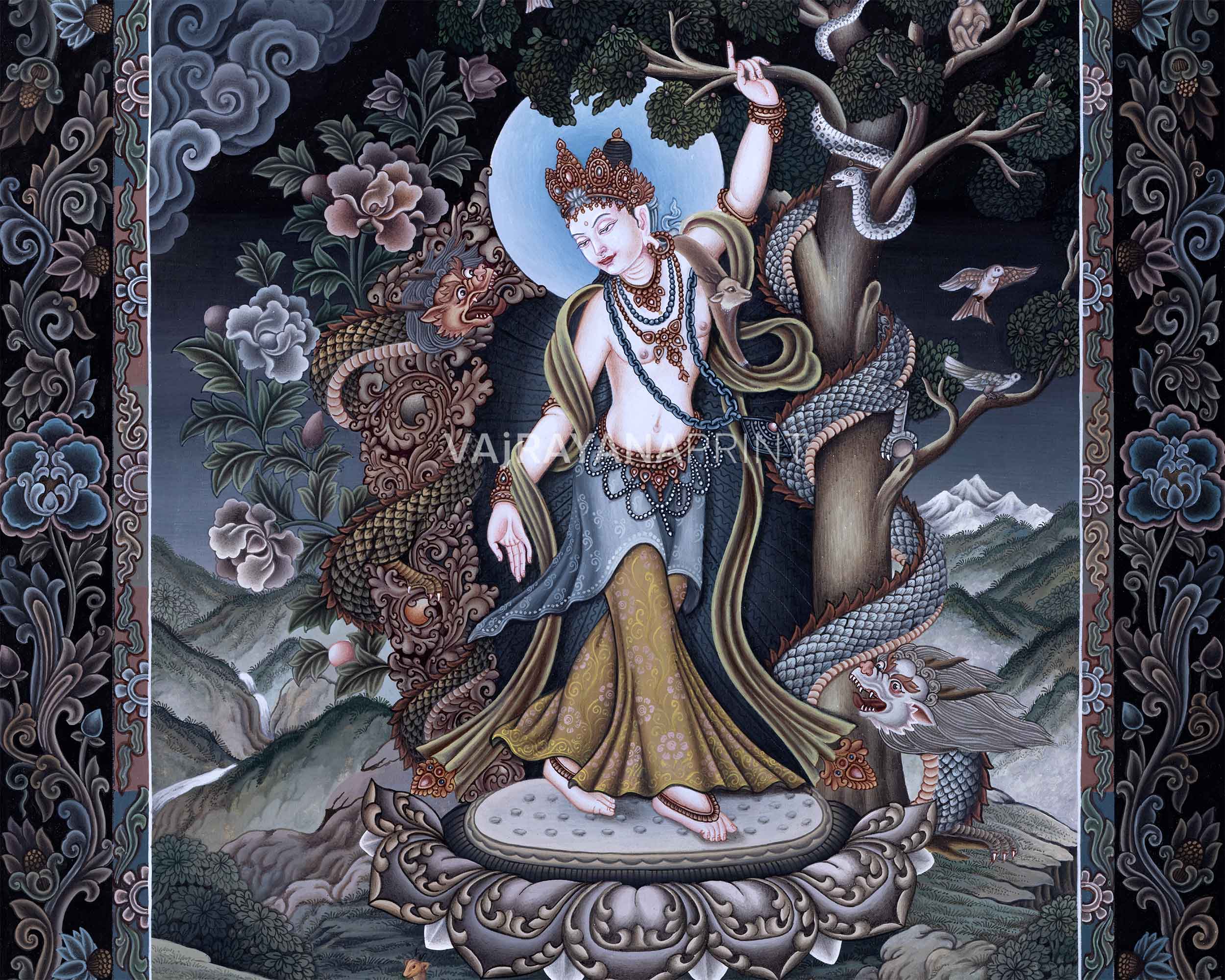 Arya Avalokiteshvara Digital Pauba Print | Chenrezig The Bodhisattva Of Compassion Art