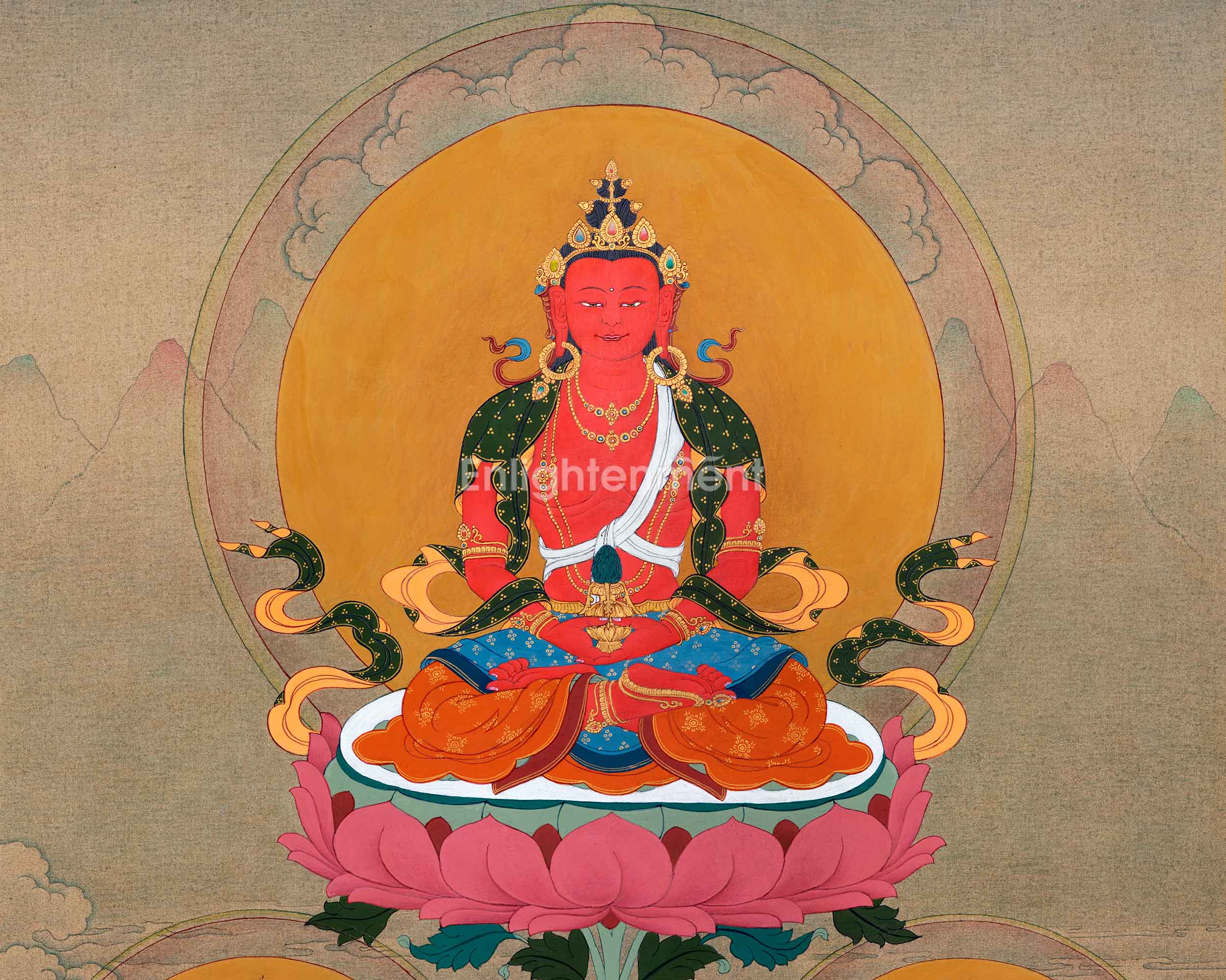 Amitayus With White Tara & Namgyalma | Hand-Painted Thangka For Amitayus Buddha Mantra Practice
