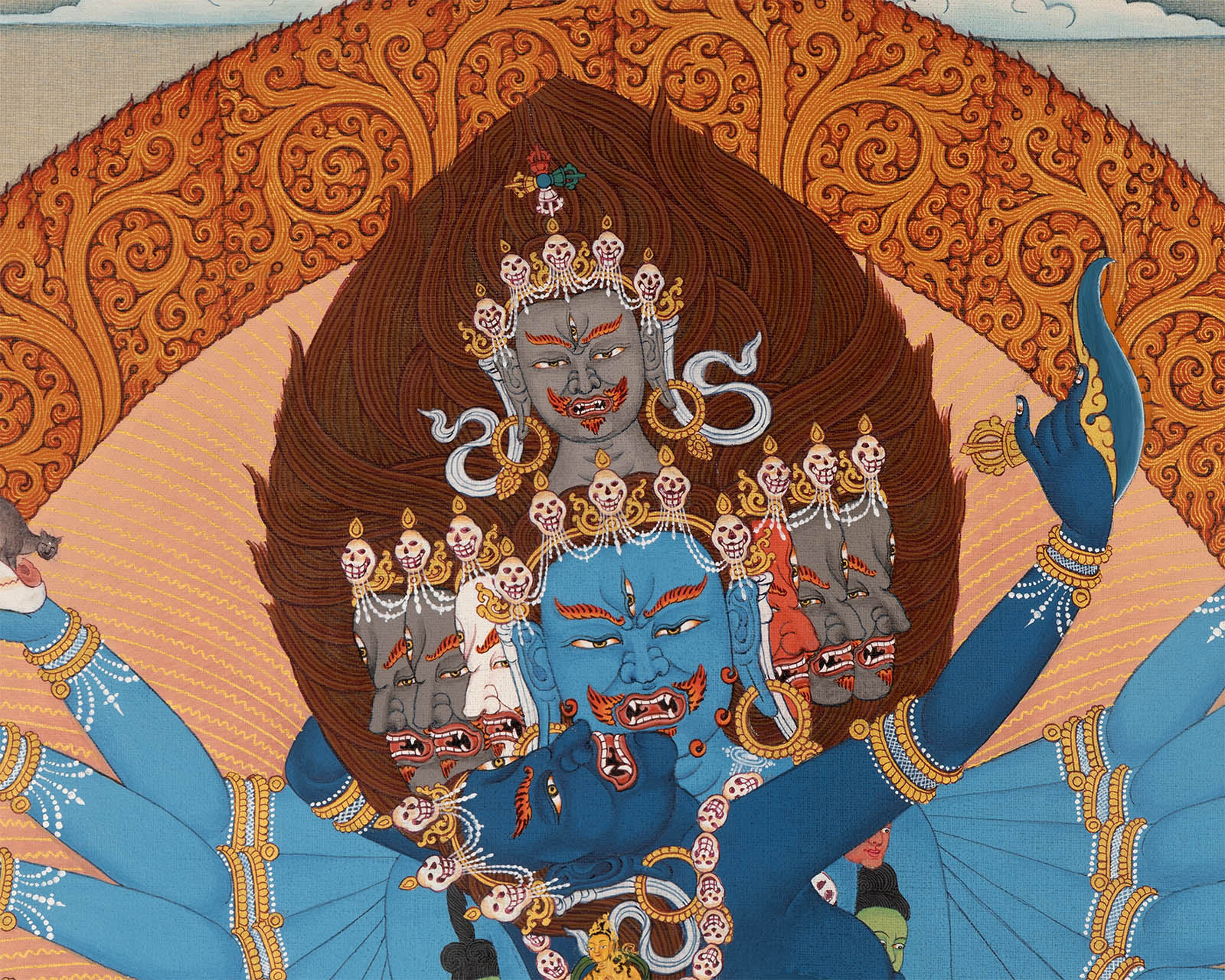 Hevajra with Vajra Nairatmya and the 8 Dakinis, Tibetan Thangka Painting