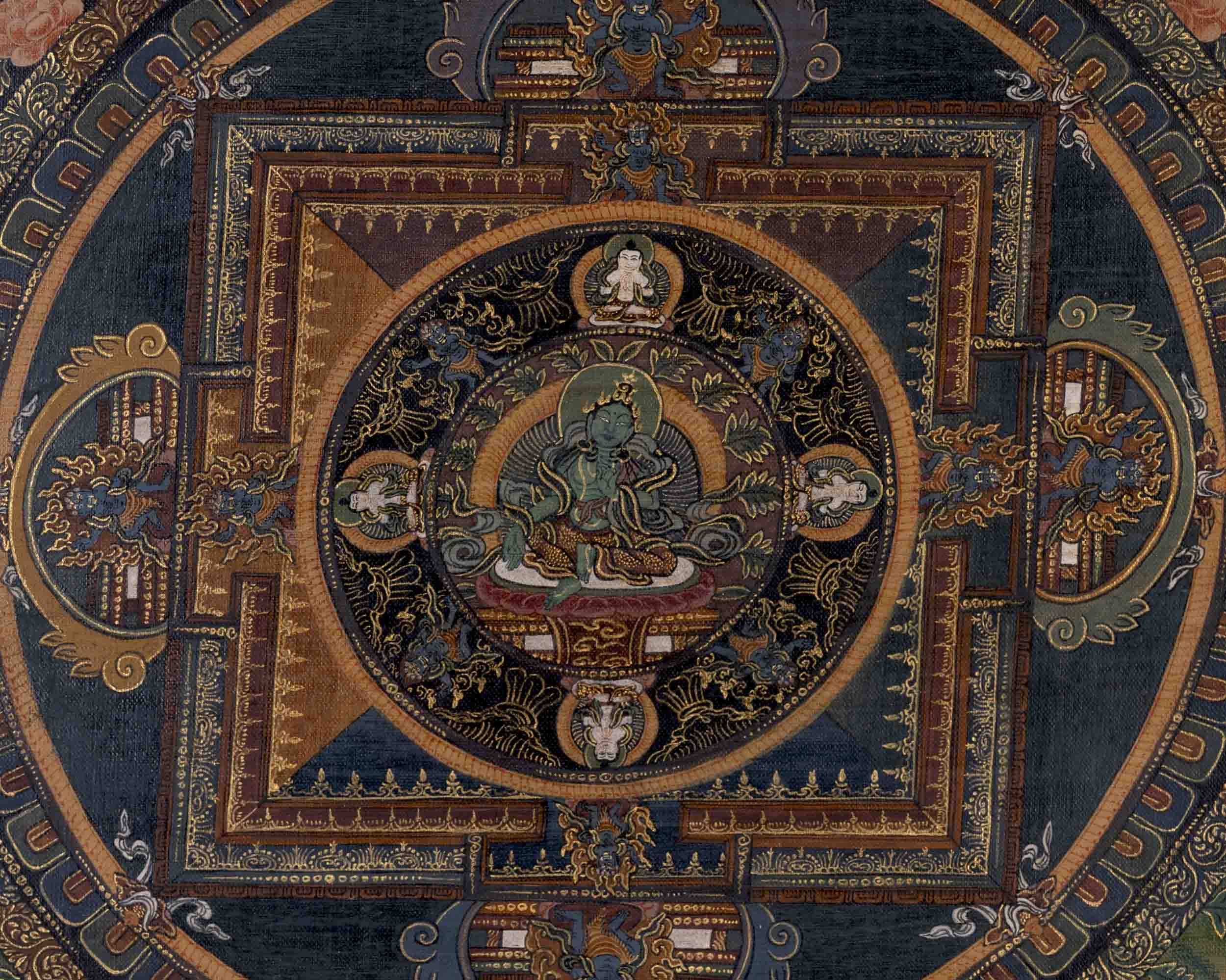 Green Tara Mandala Thangka | Traditional Tibetan Painting | Wall Decors