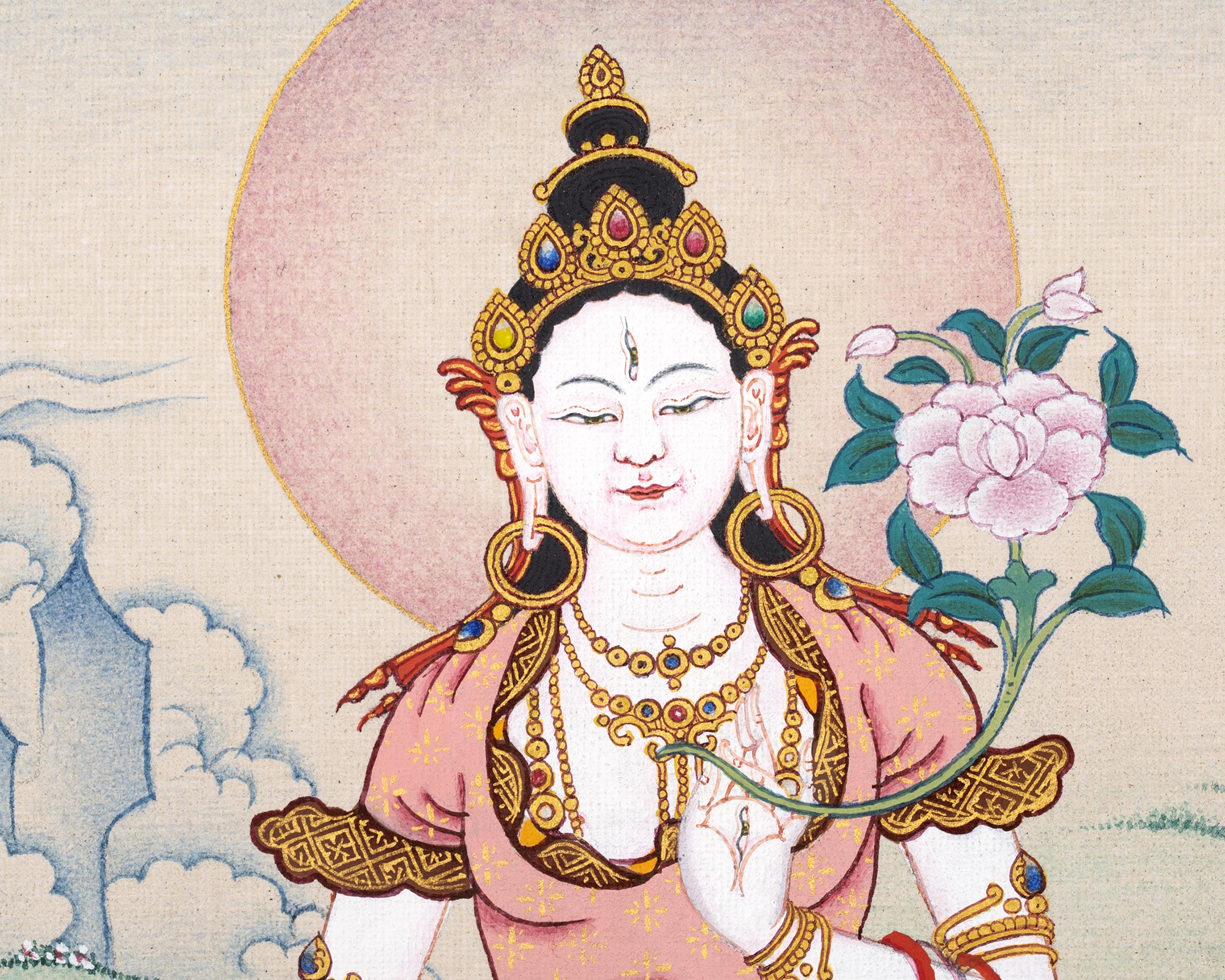 White Tara Thangka, Hand Painted Tara Painting, Tibetan Buddhist Art, Vajrayana painting