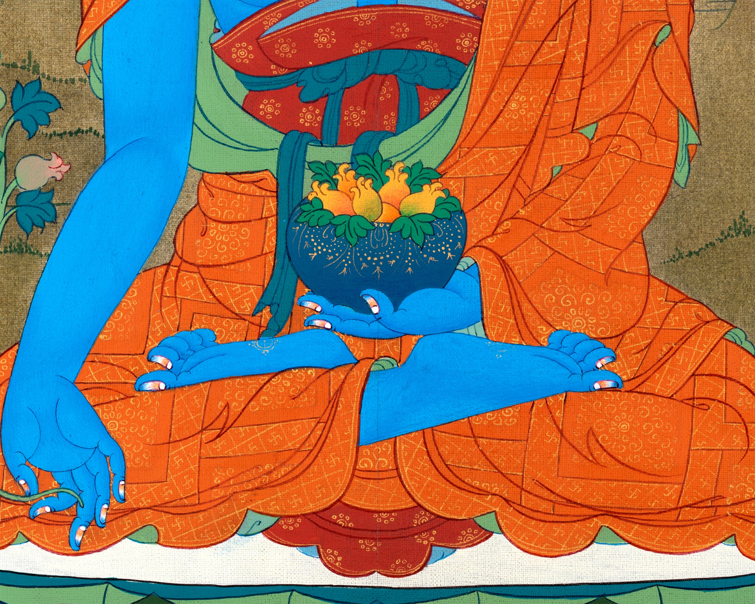 Medicine Buddha Thangka, Hand Painted Tibetan 24K Gold Thangka Painting