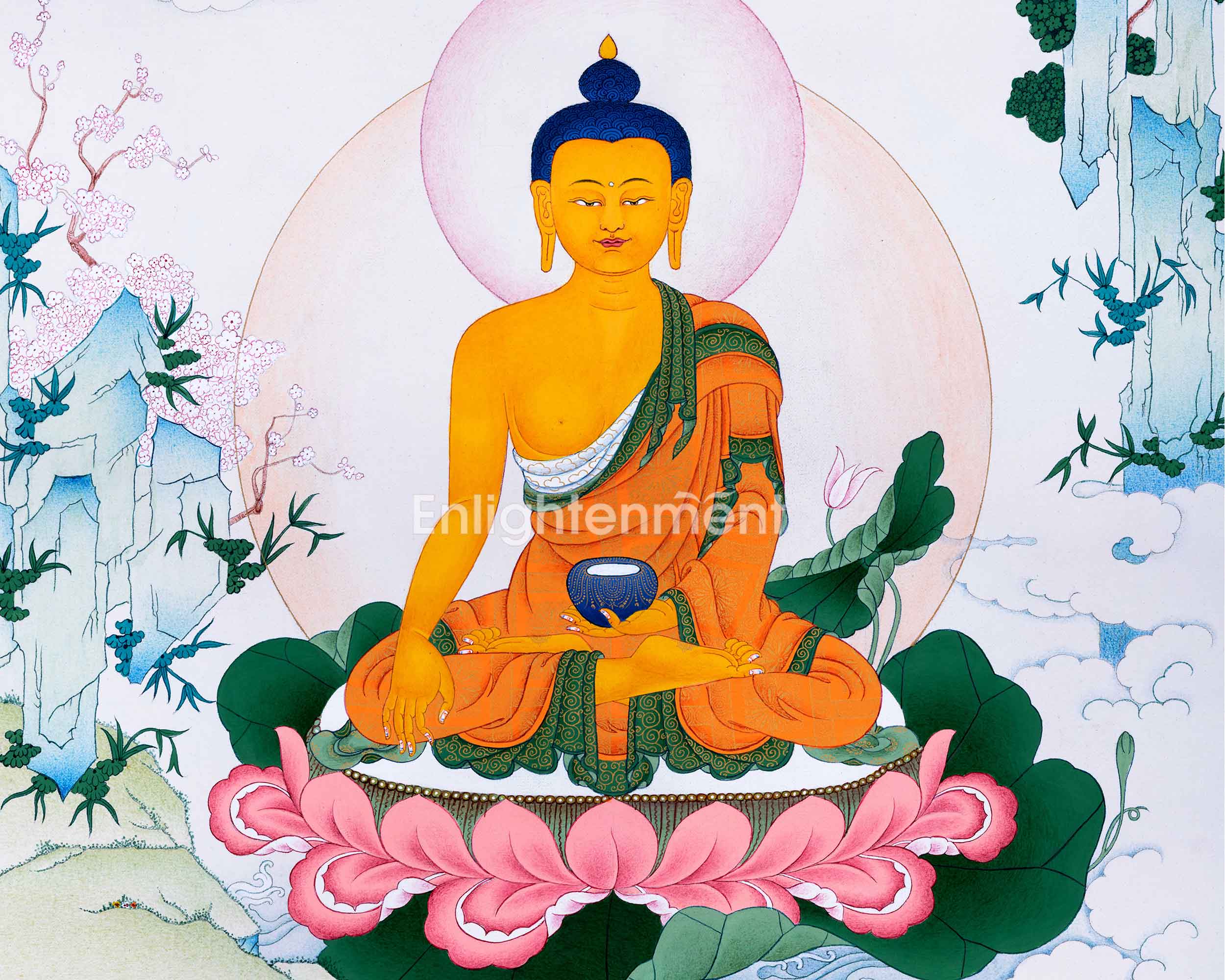 Hand-Painted Shakyamuni Buddha Thangka Art | Gold-Painted Thangka For Meditation Practice