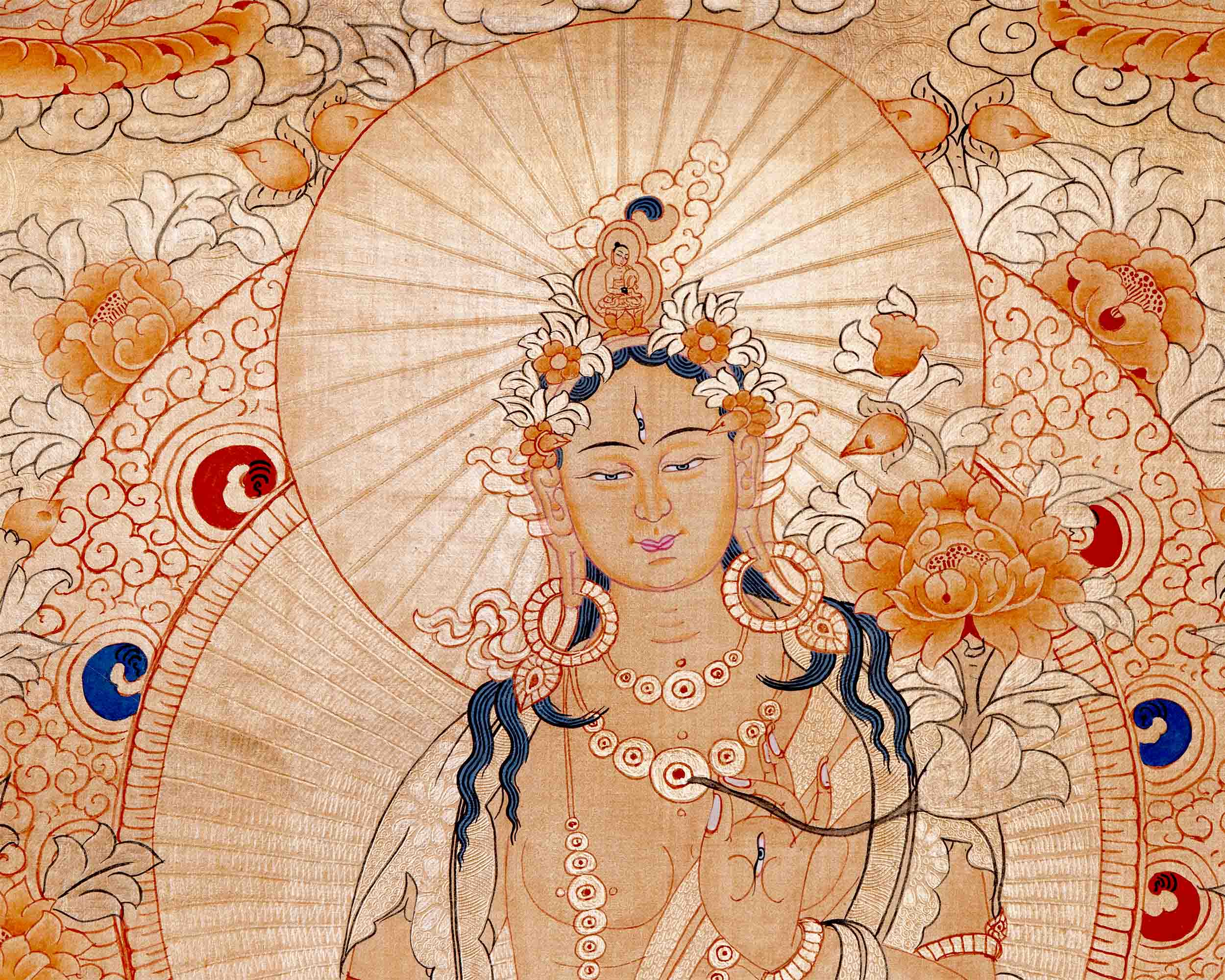 Traditional White Tara Thangka | Mother Buddha Painting with 24k Gold