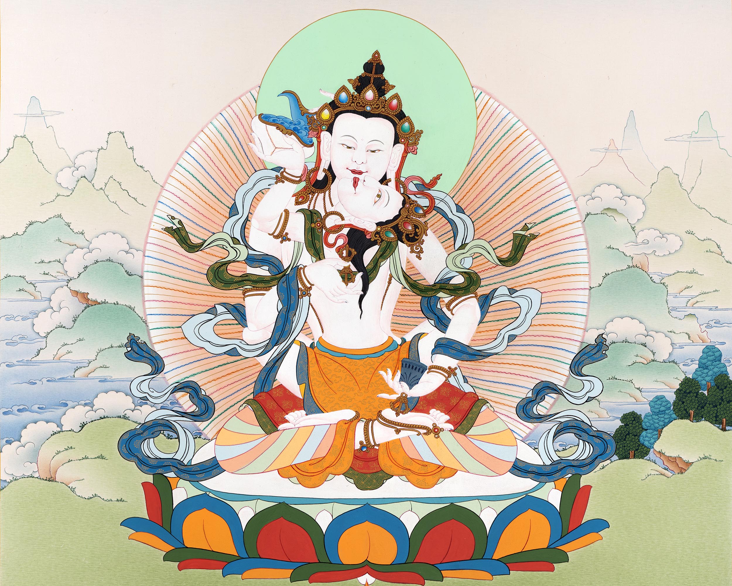 Vajrasattva And Consort | Yab Yum Thangka | Buddhist Deity