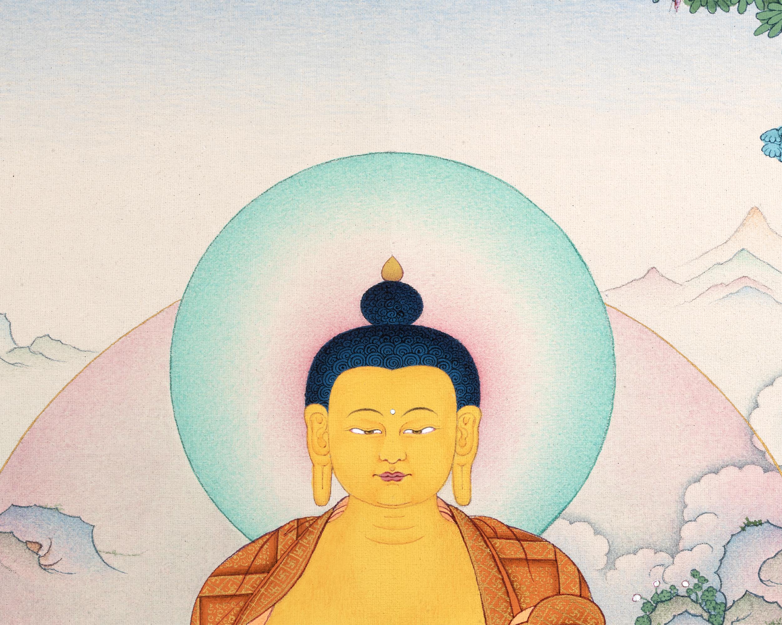 Shakyamuni Buddha with Five Disciples Thangka | Tibetan Buddhist Art