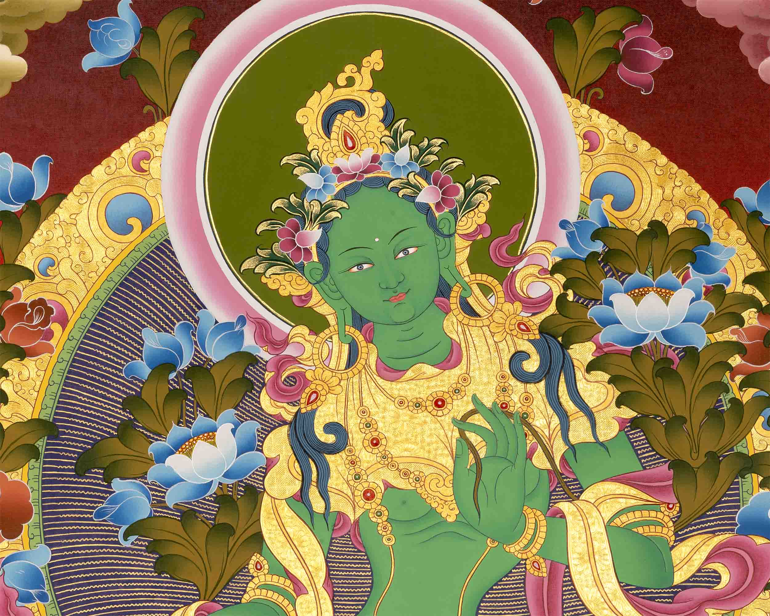 Green Tara Thangka Painting | Traditional Buddhist Art