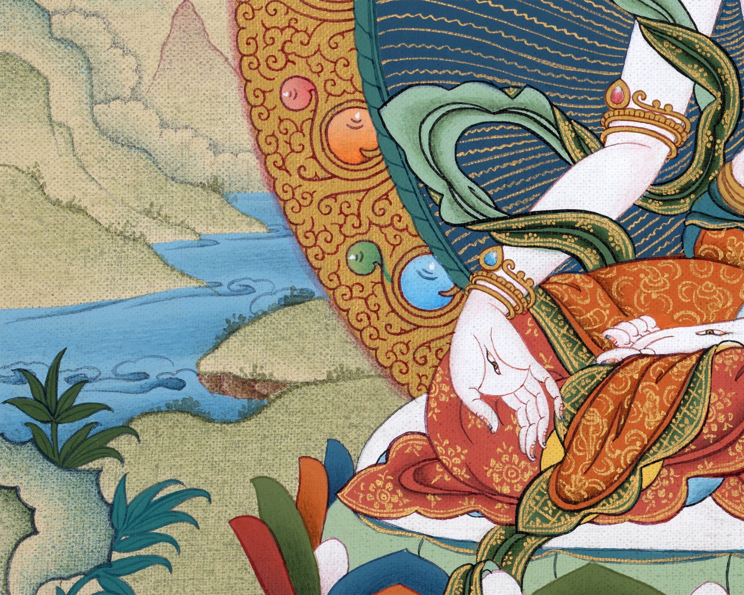 White Tara Thangka | Hand-Painted Drolma Painting | Female Bodhisattva