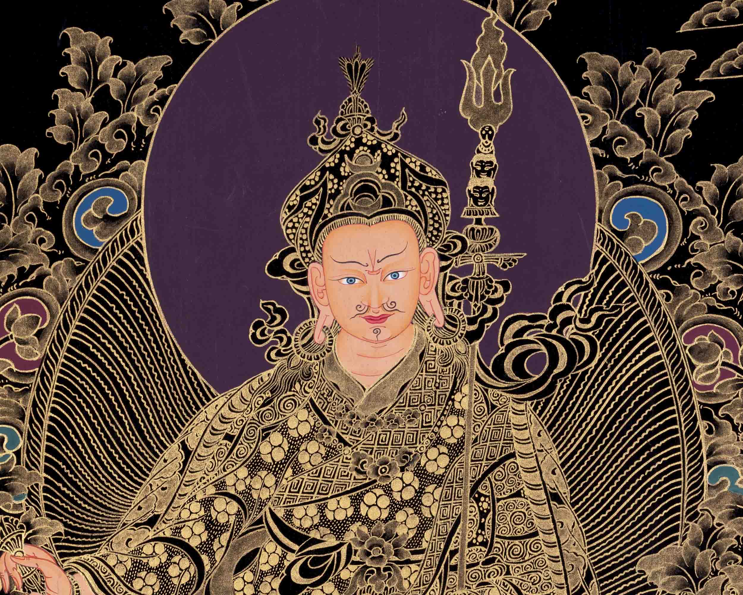 Black And Gold Style Guru Rinpoche Thangka | Art Painting
