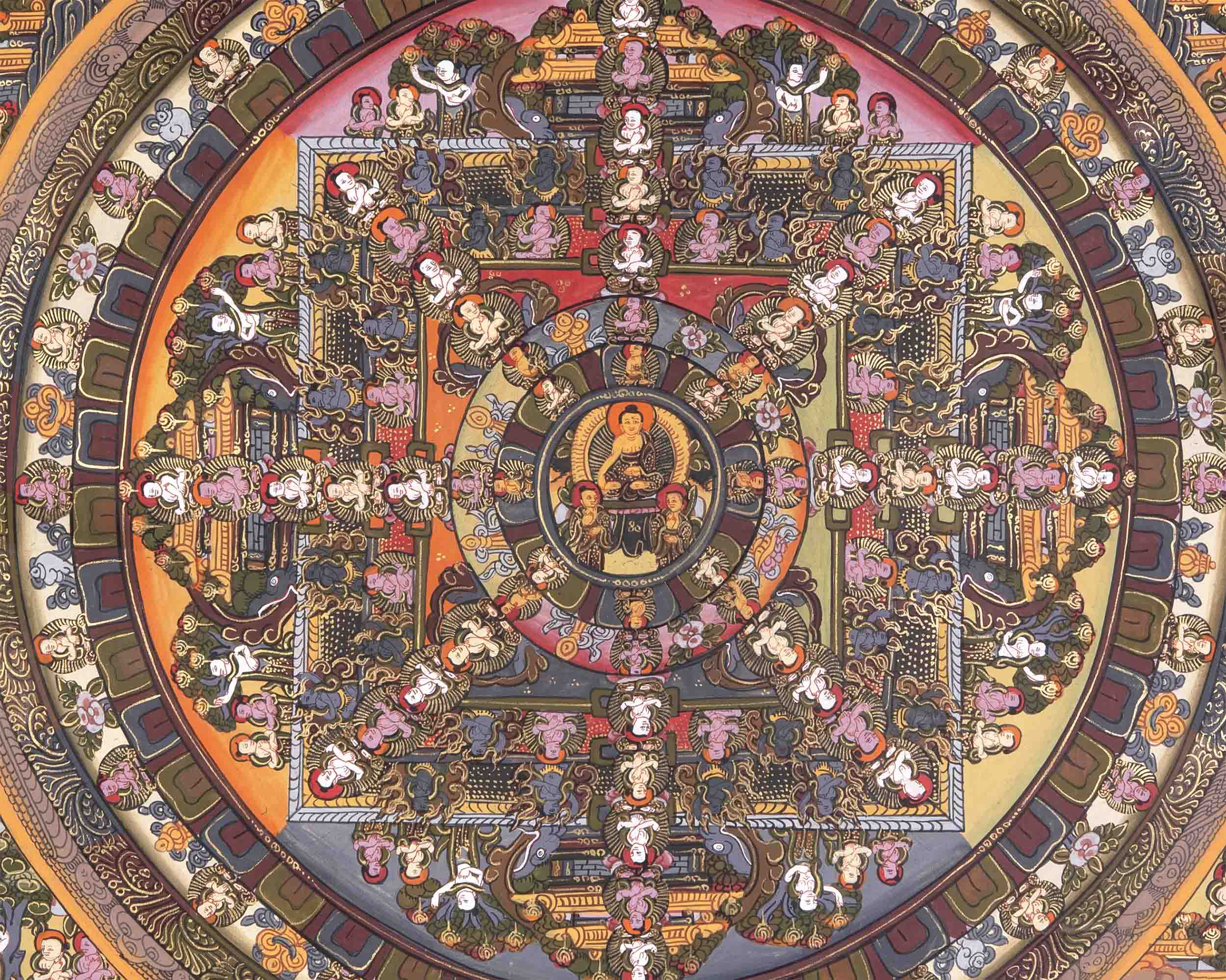 Brocade Mounted Buddha Mandala | Wall Hanging Decor For Meditation And Yoga