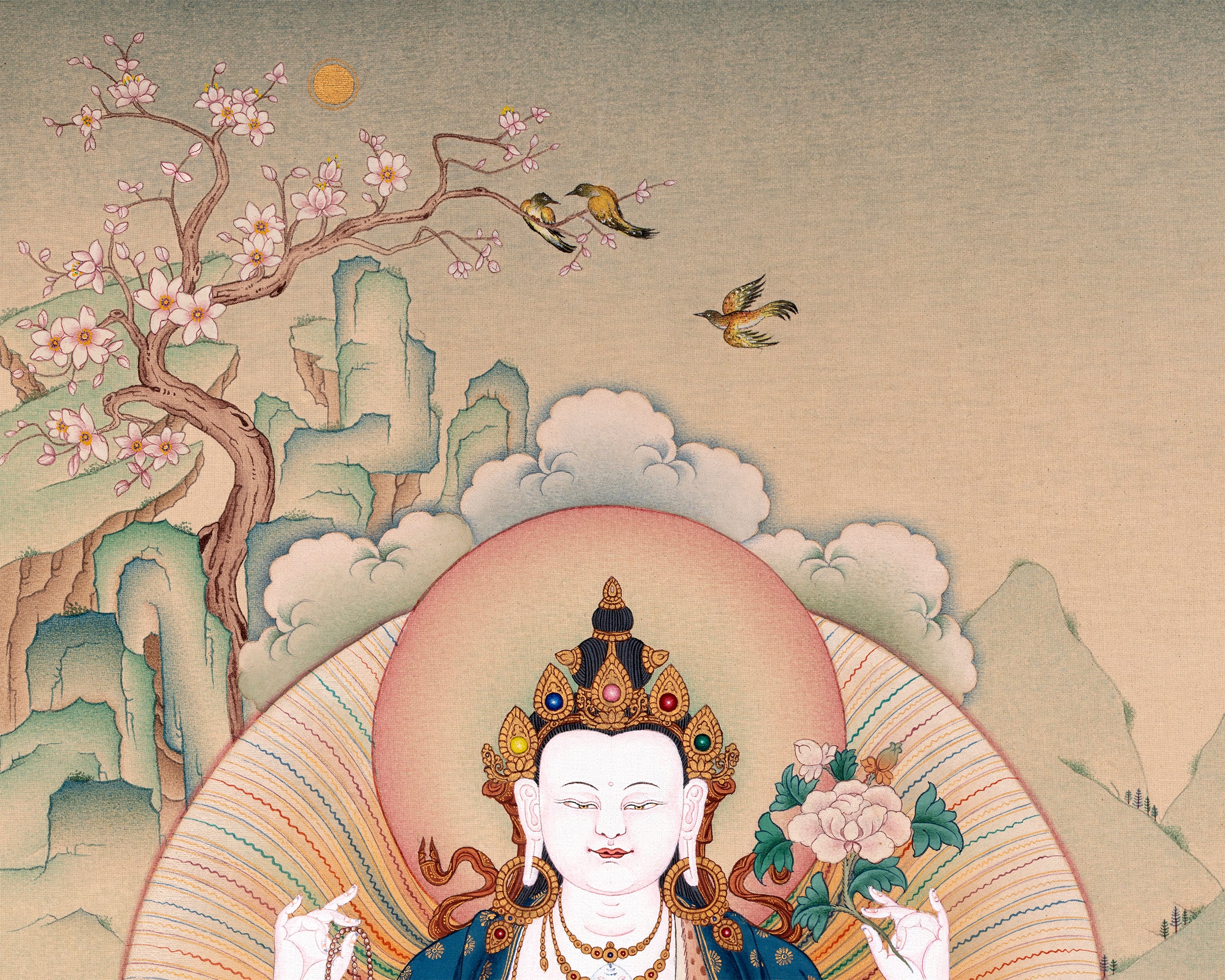 Avalokiteshvara, Vajrapani & Manjushri, Tibetan Thangka Painting, Vajrayana Buddhist Art