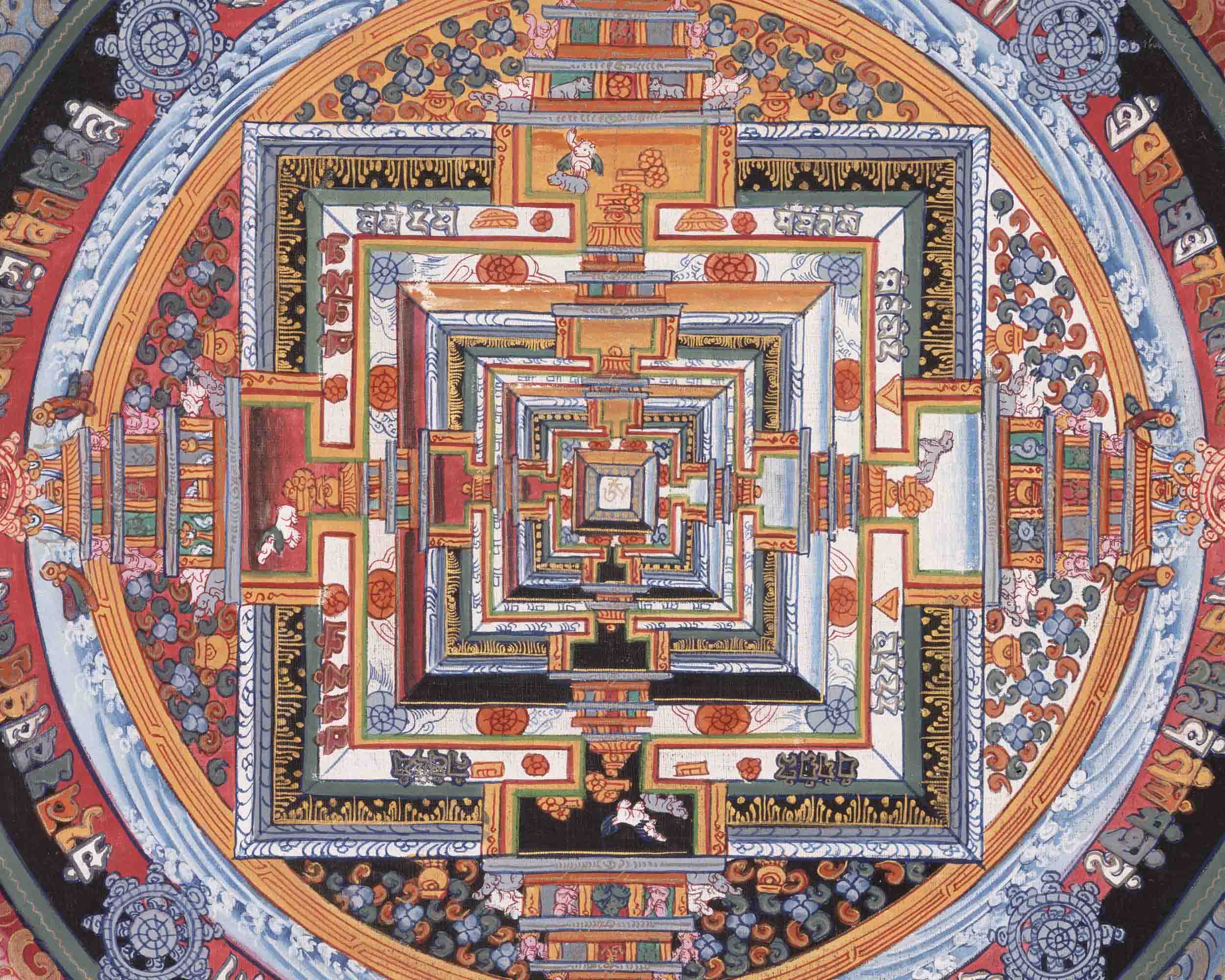 Kalachakra Mandala With Dragon Border | Religious Buddhist Thangka