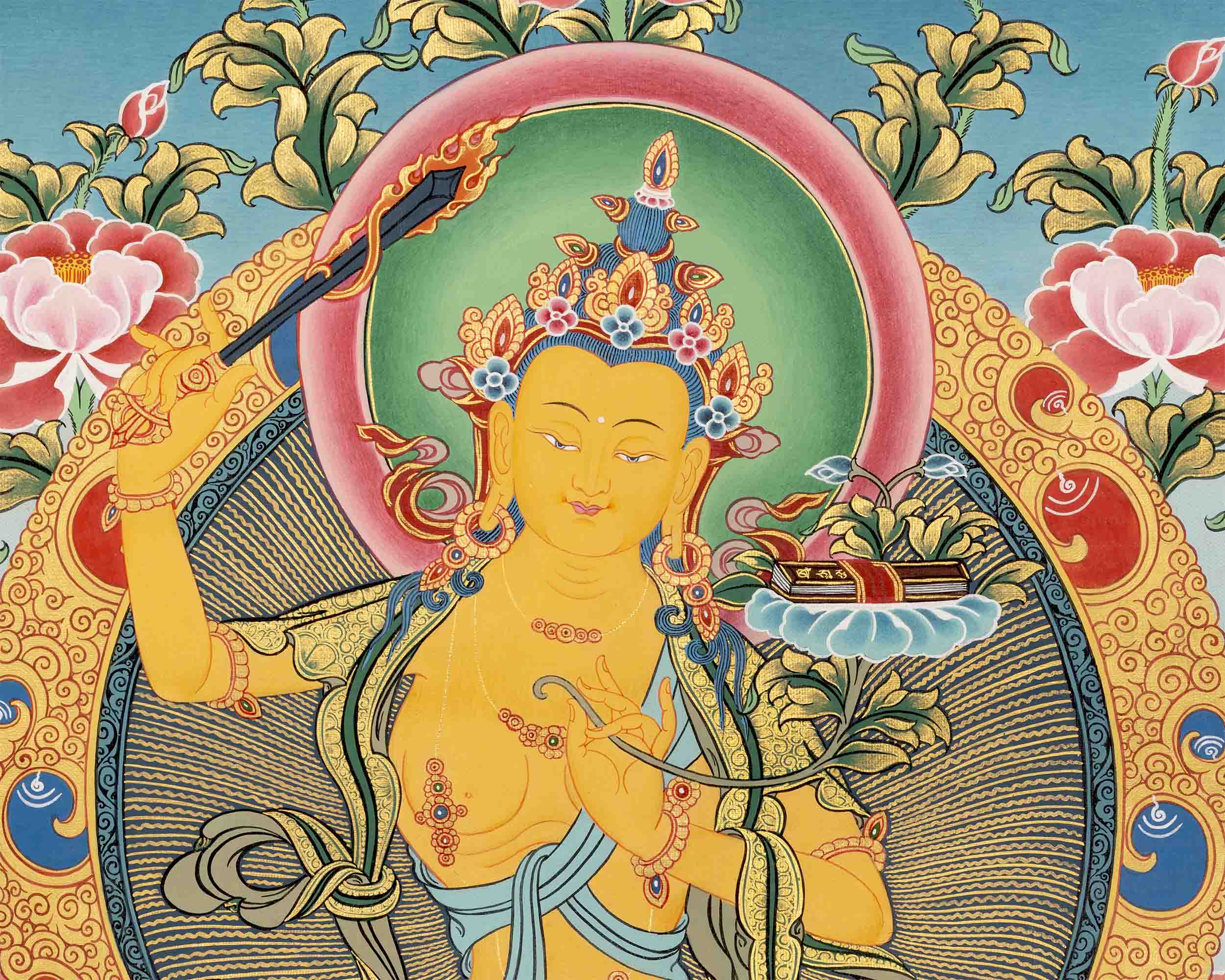 Hand Painted Manjushree Bodhisattva Thangka | Traditional Buddhist Art