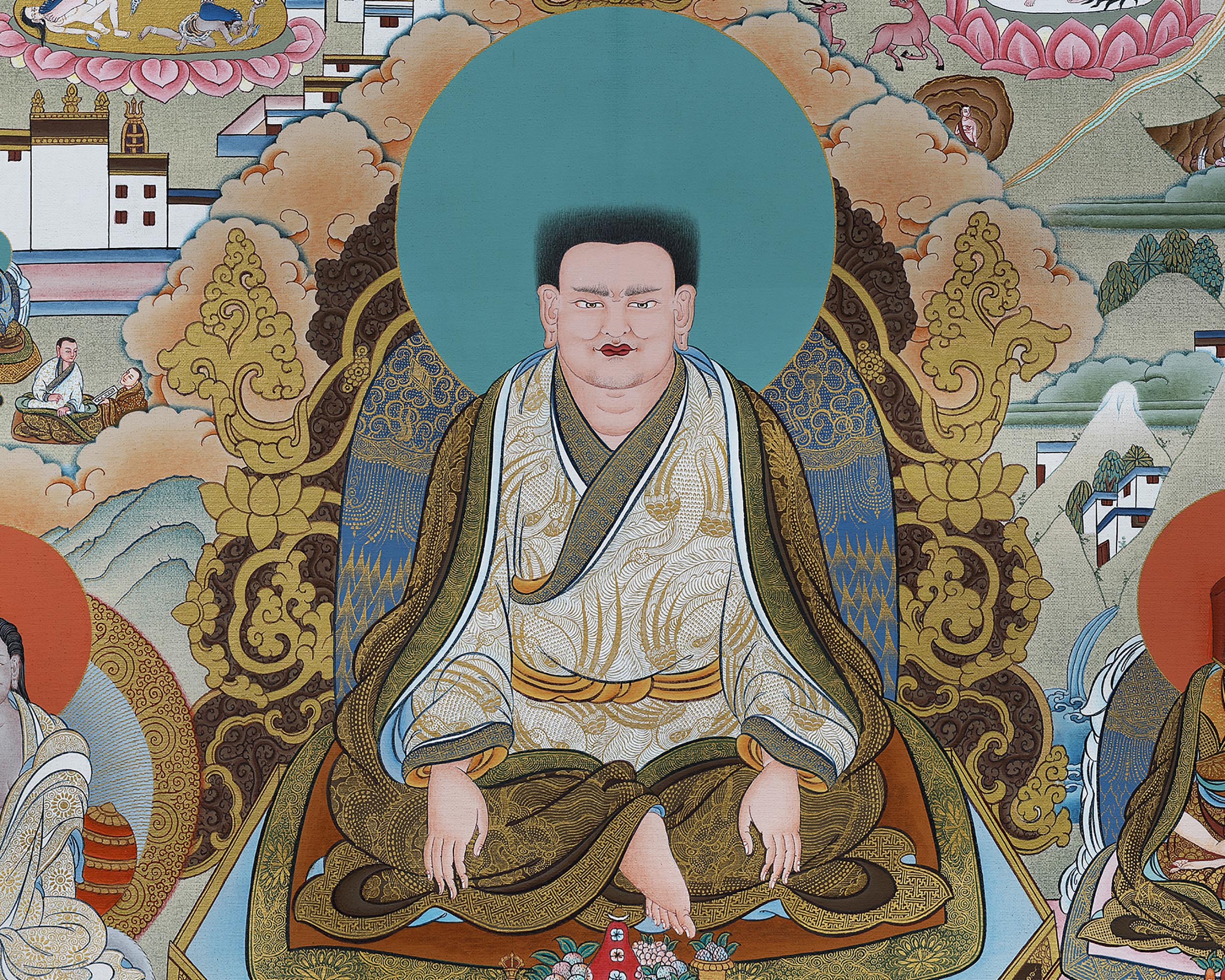 Rare Marpa Milarepa Thangka, Kagyu Lineage Master, Himalayan Vajrayana Buddhist Art