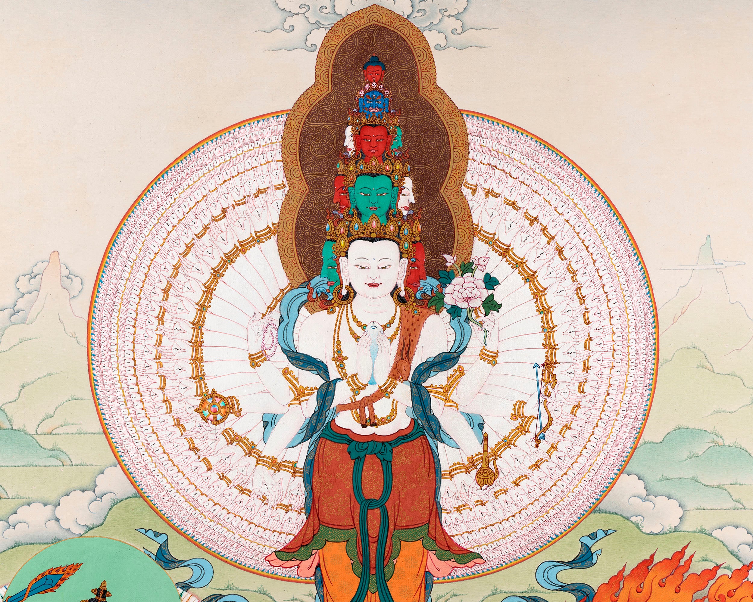 1000 armed Chenrezig, Manjushri & Vajrapani, Thangka Painting