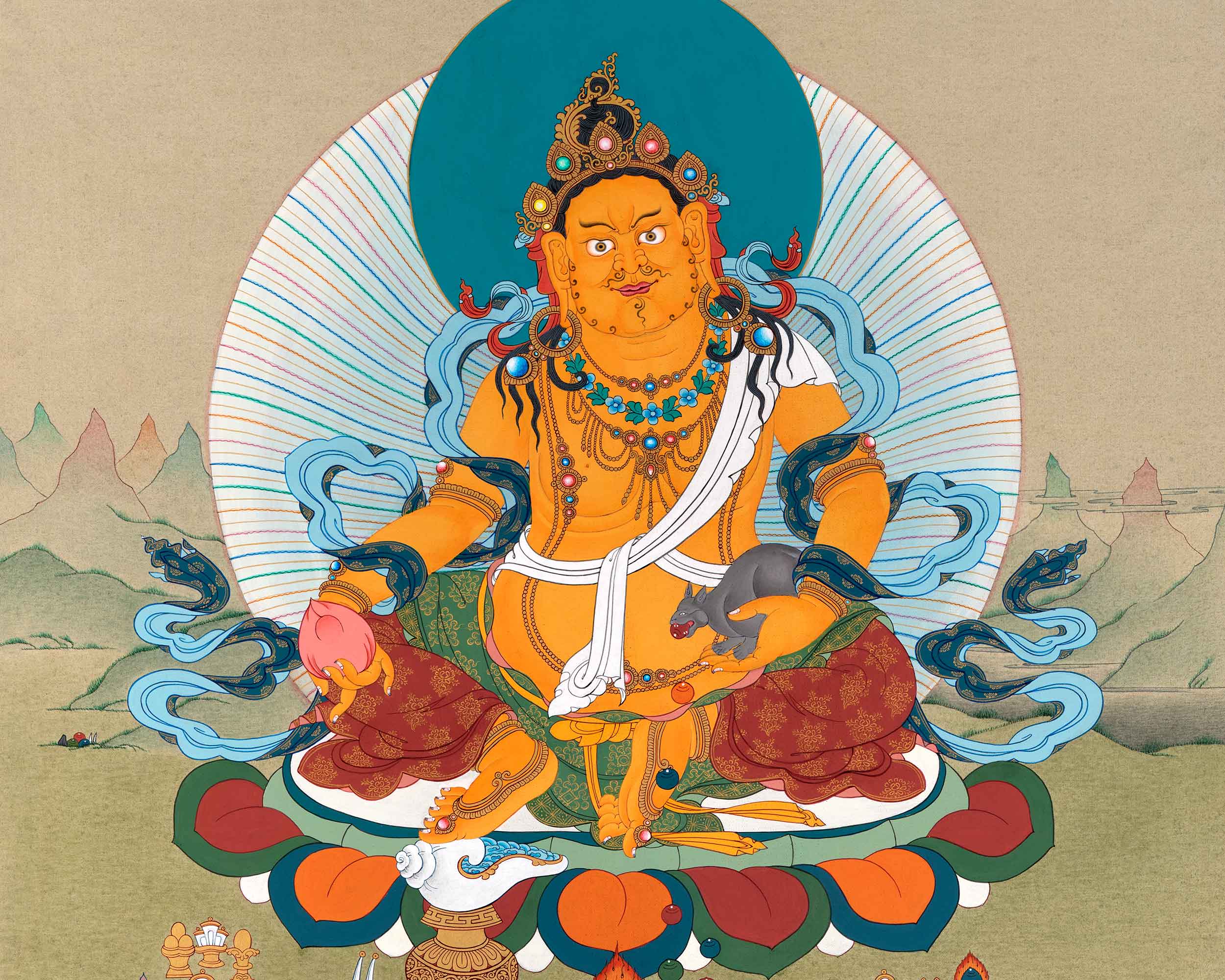 Dzambhala Tibetan Thangka | Traditionally Hand Painted Art