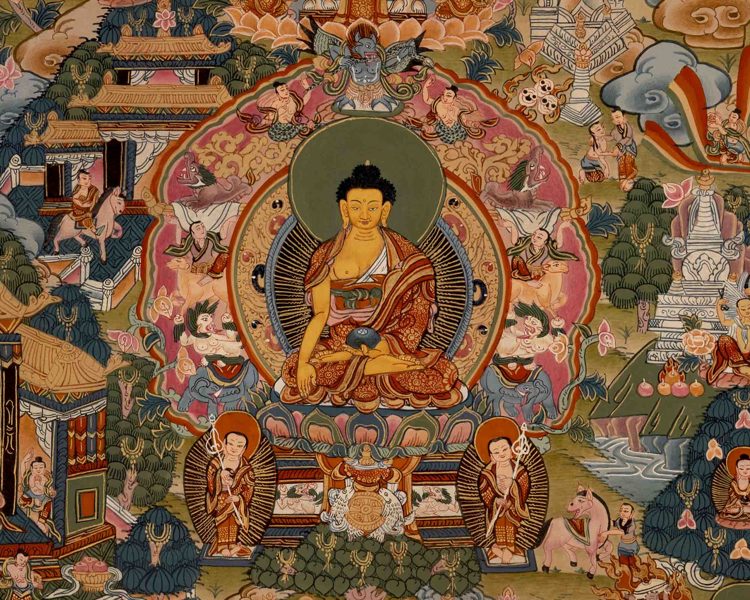 Life Story Of Shakyamuni Buddha | Traditional Tibetan Thangka | Wall Decors