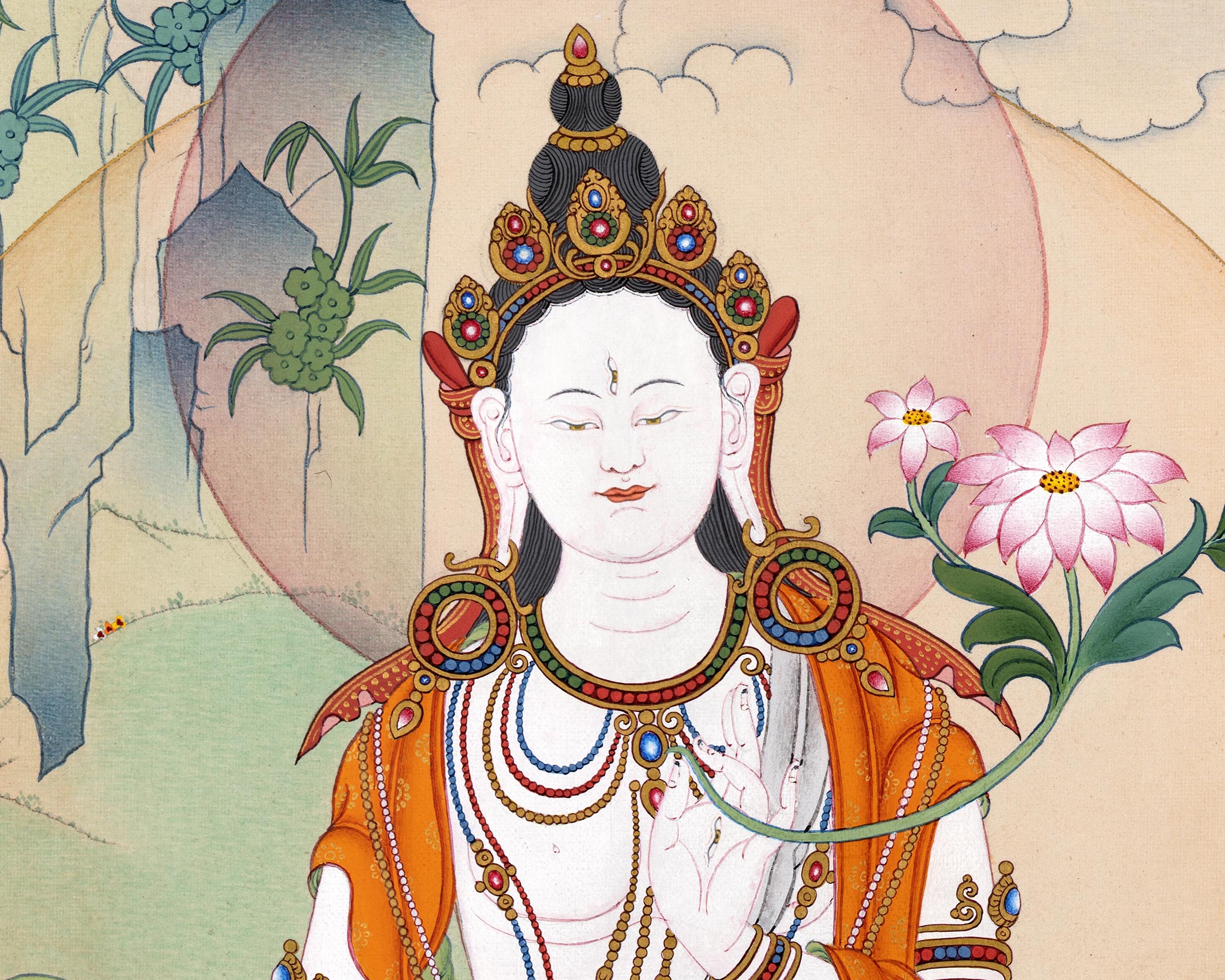 Traditional White Tara Thangka | Mother Buddha Painting with 24k Gold