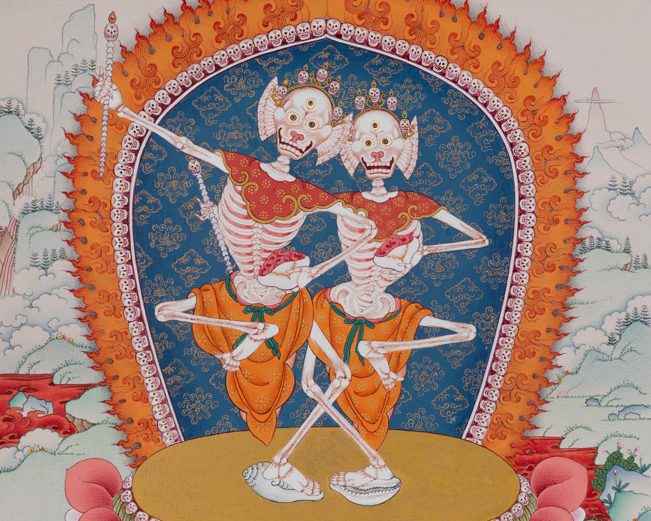 The Dancing Couple Citipati Thangka | Wrathful Lord of Charnel Ground