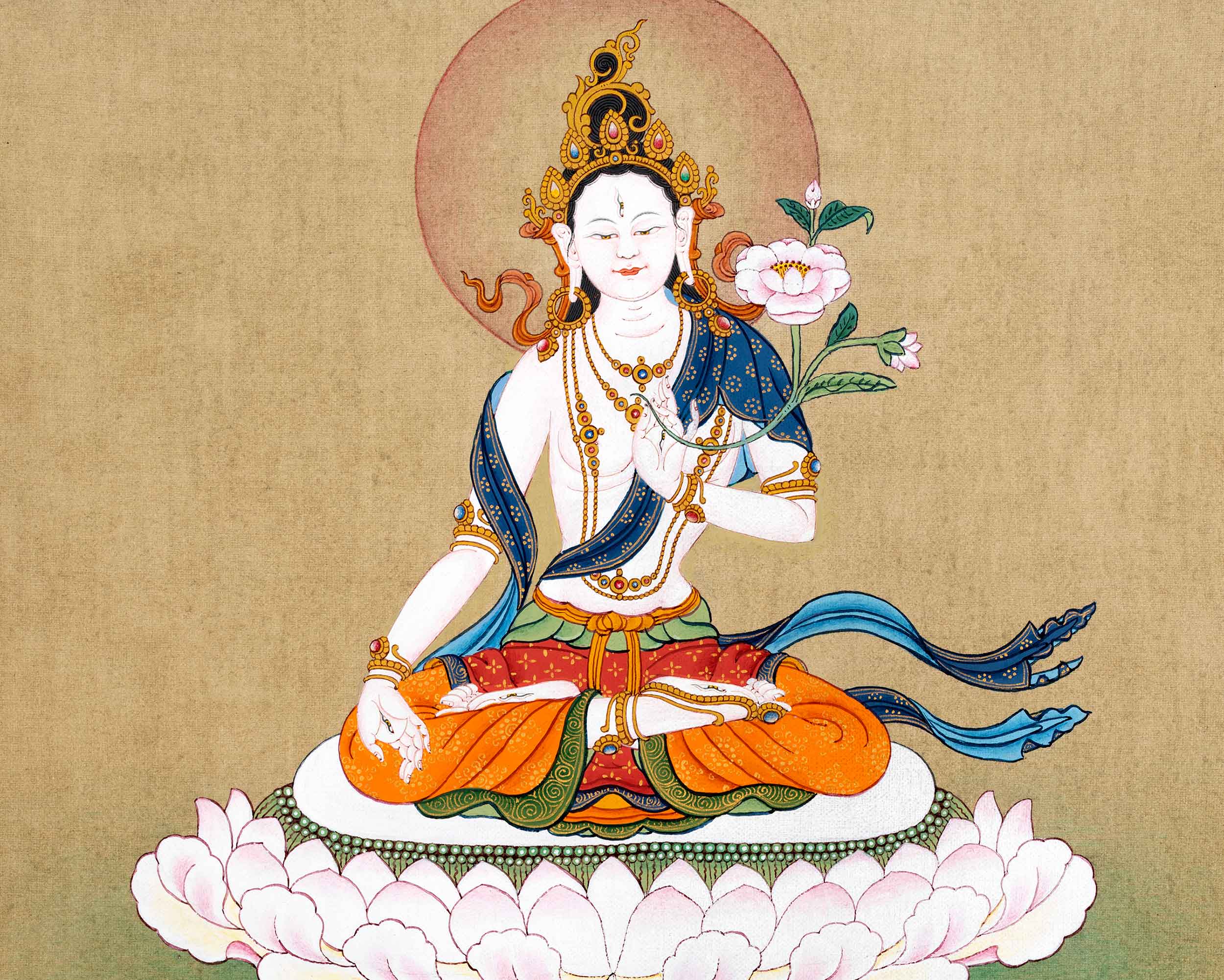 White Tara Meditation Thangka | Traditionally Hand Painted Art