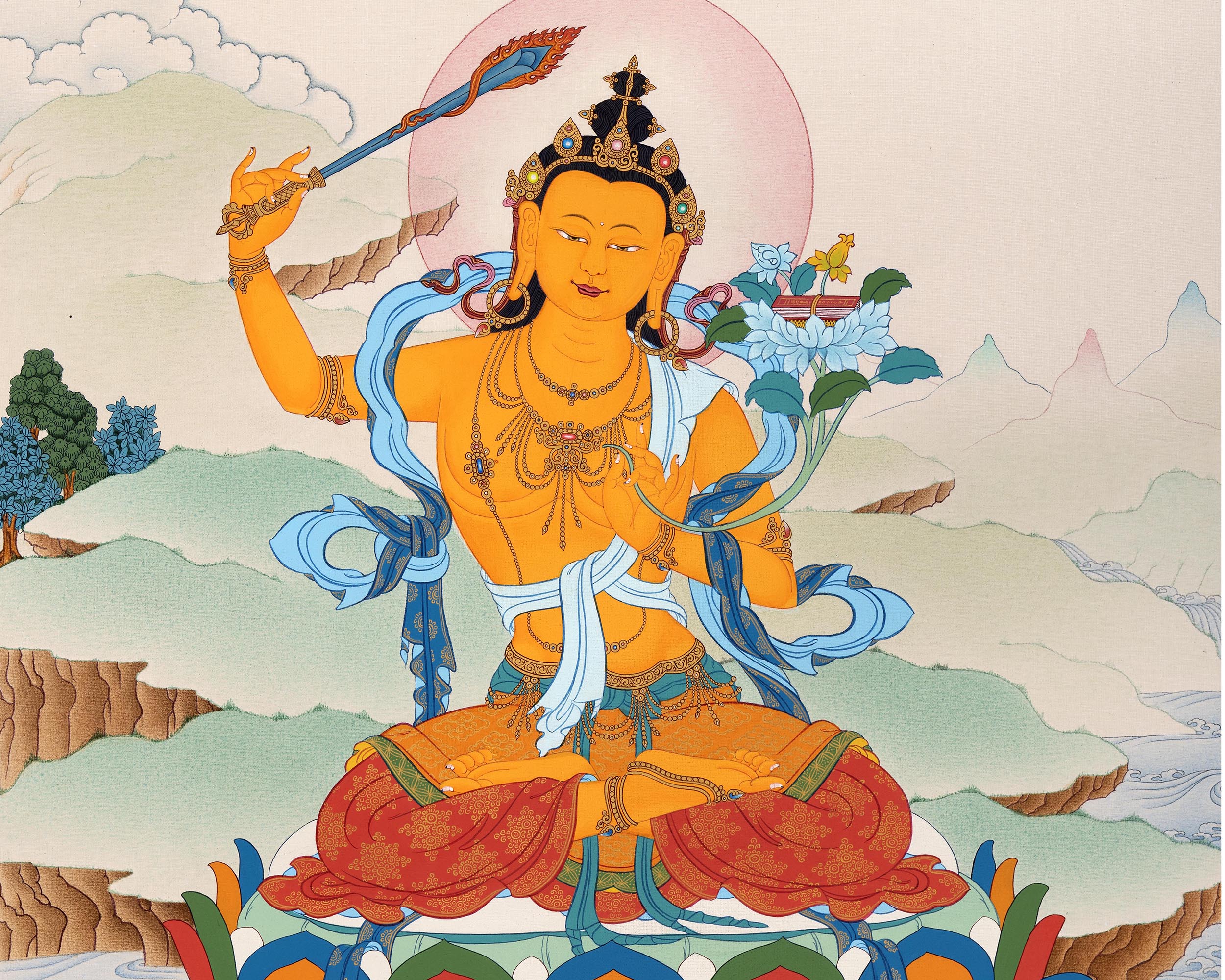 Manjushri Thangka Art | Traditional Karma Gadri Style