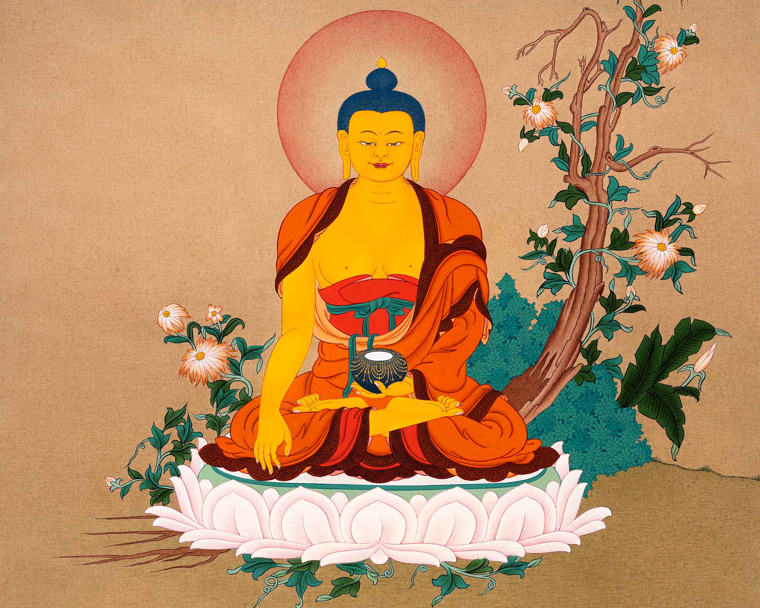 Shakyamuni Buddha Art, Tibetan Thangka Hand painted in Enlightenment Studio