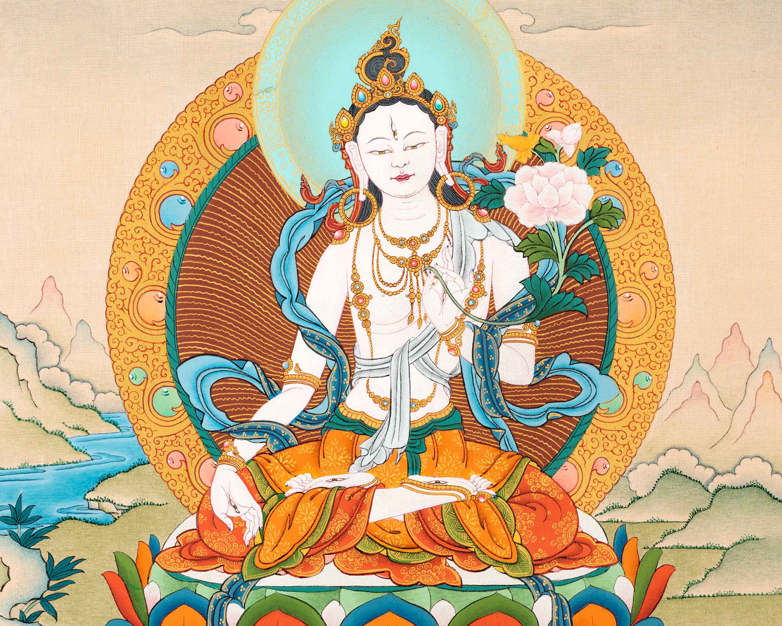 White Tara Practice Thangka | Tibetan 24K Gold Painting