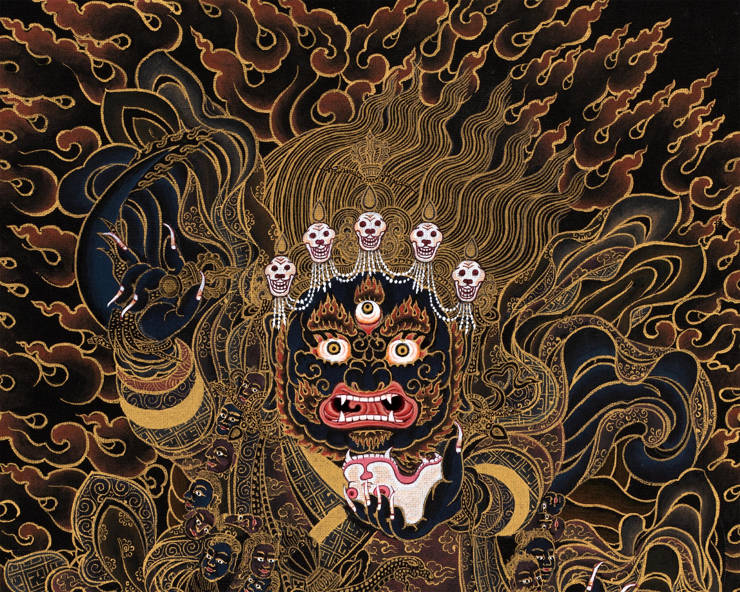 Mahakala Bernagchen Thangka | Traditional Black and Gold Painting