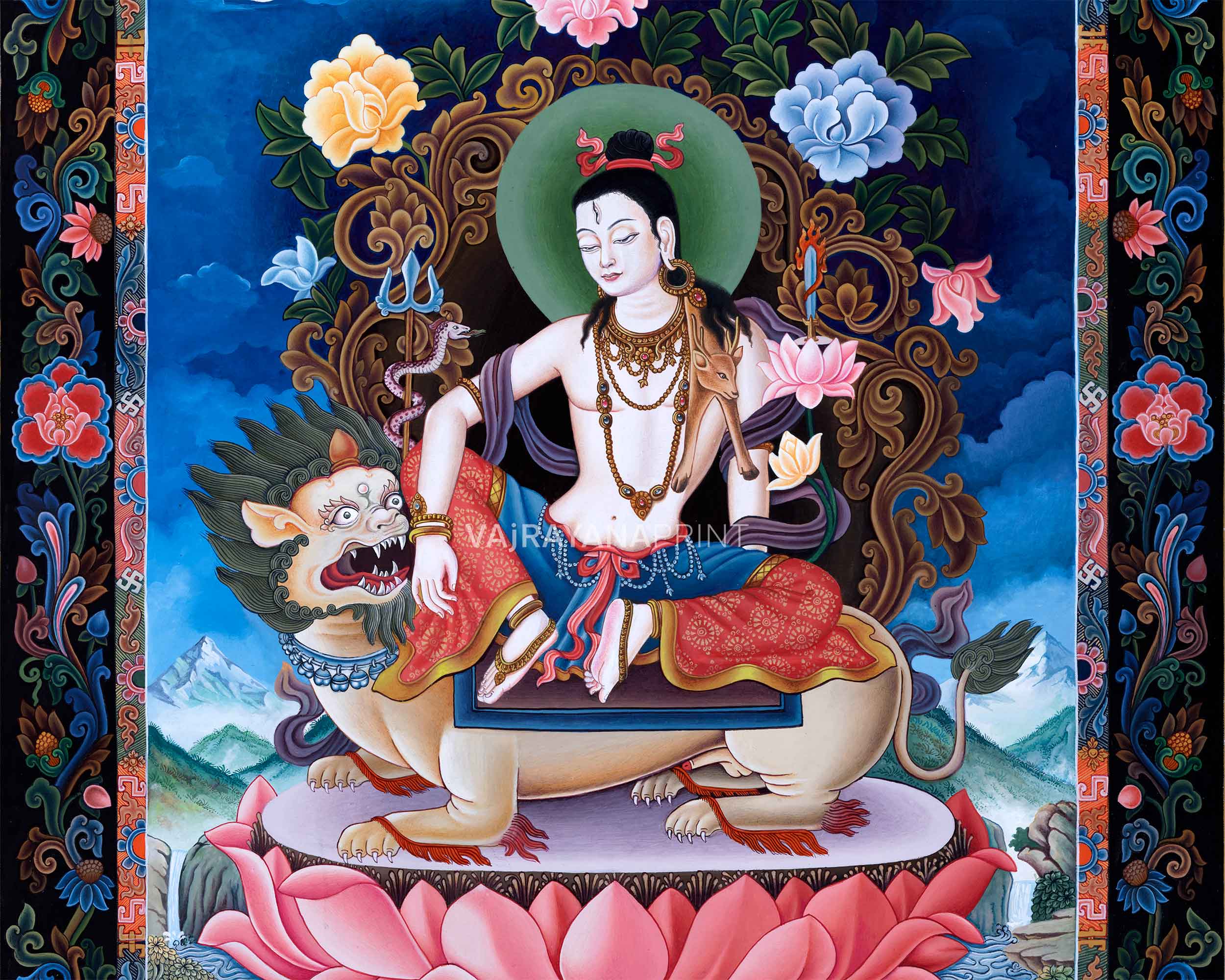 High-Quality Giclee Print To Practice Chenrezig Long Mantra | Paubha Painting of Bodhisattva