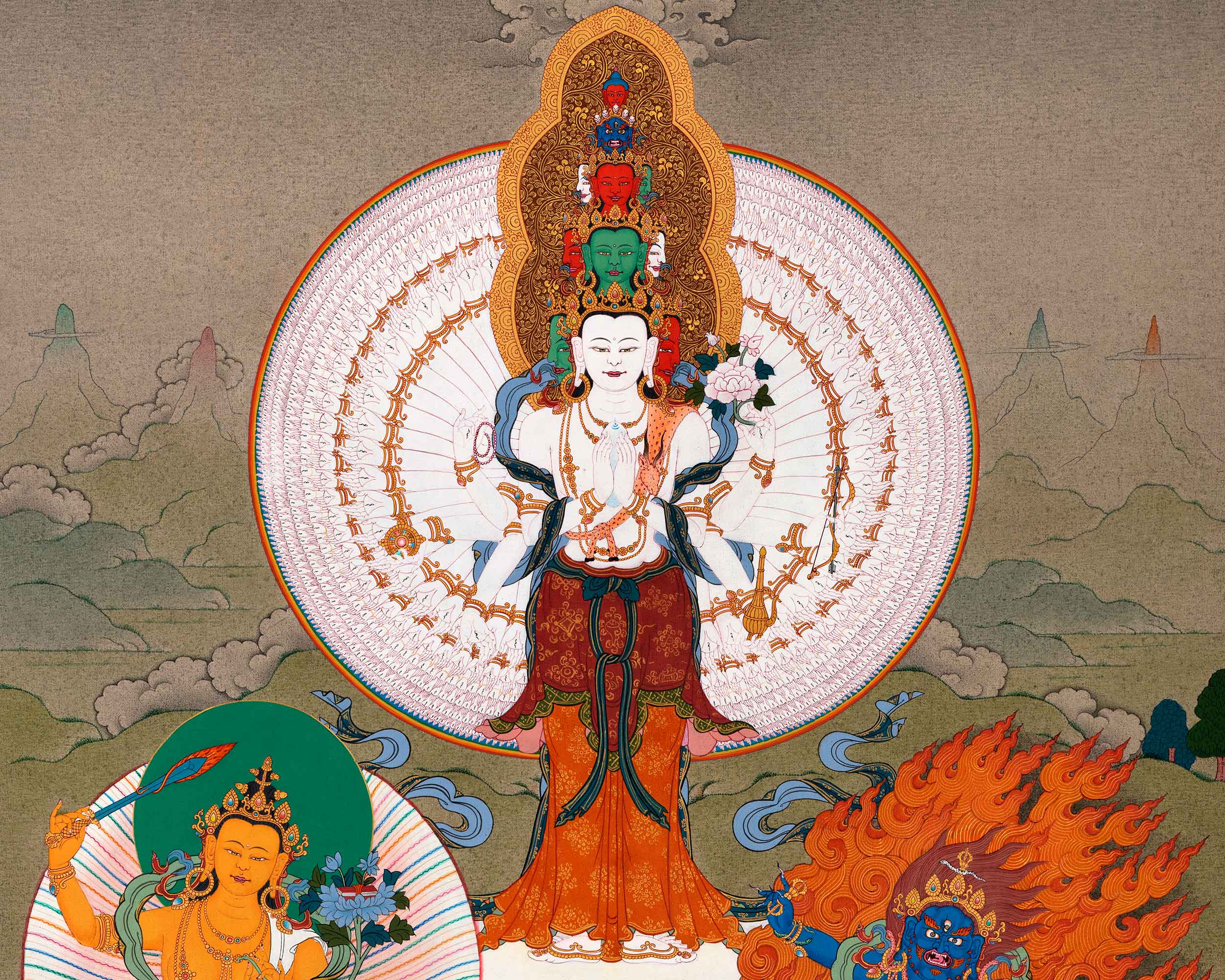 1000 Armed Chenrezig Thangka | Traditional Tibetan Bodhisattva Art