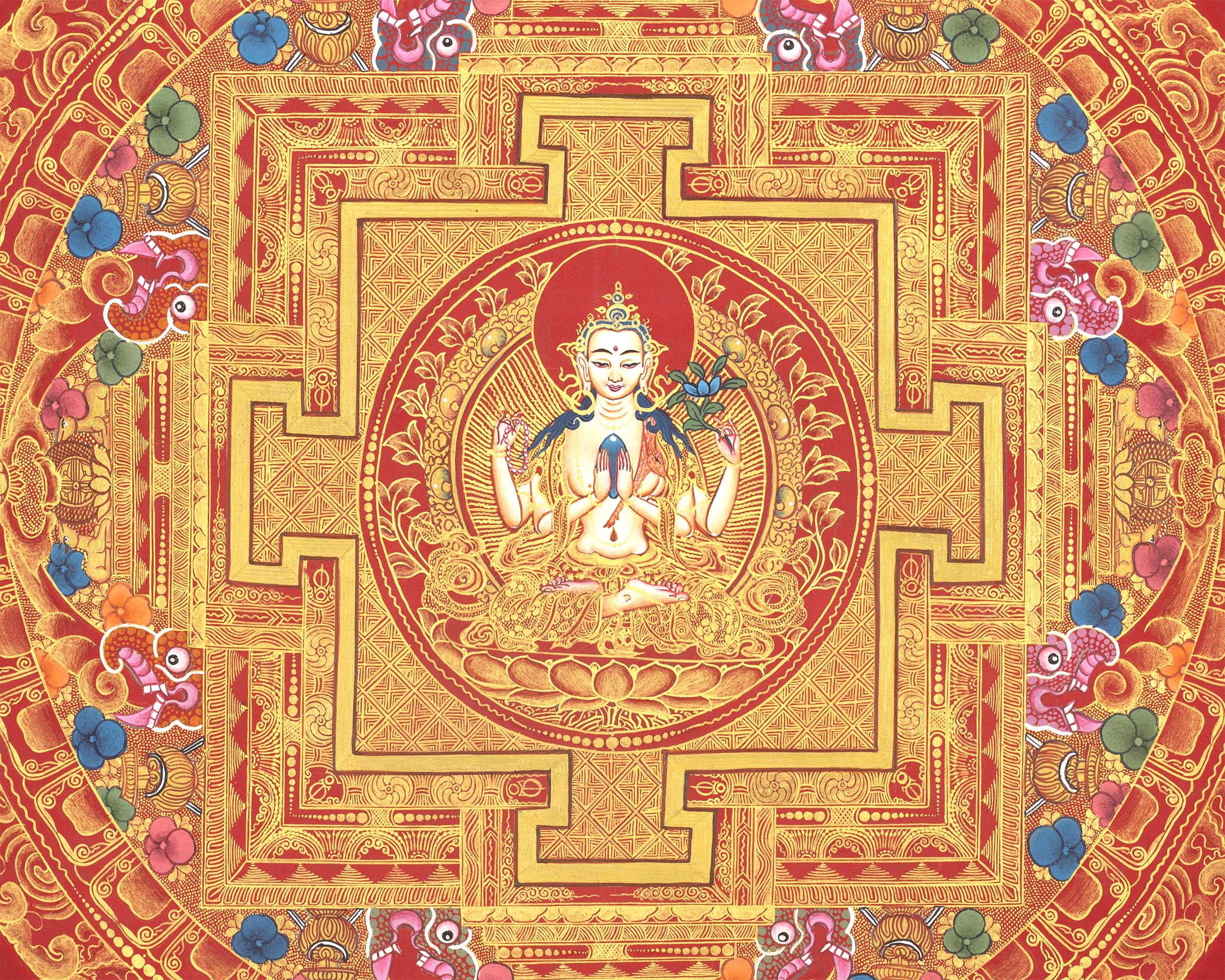 Chenresig Mandala | Traditional Tibetan Thangka | Wall Decors