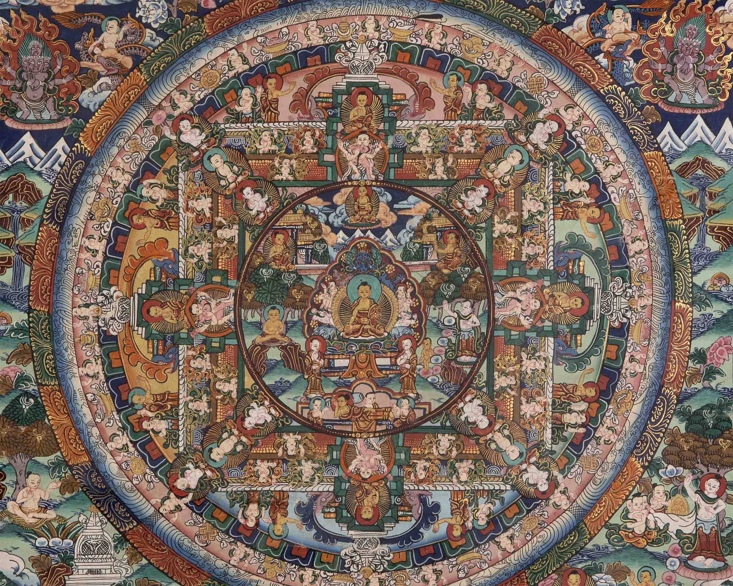Buddha Mandala Thangka With Brocade | Wall Hanging Painting