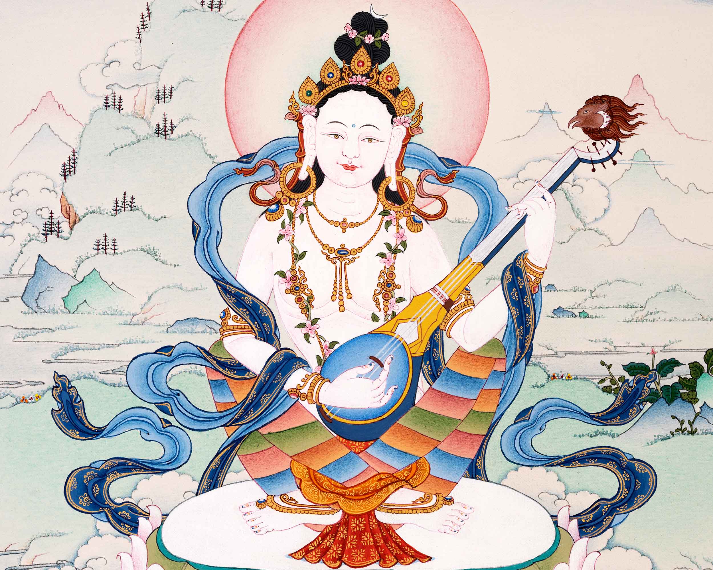 Mother Saraswati Thangka, Tibetan Art of Dakini