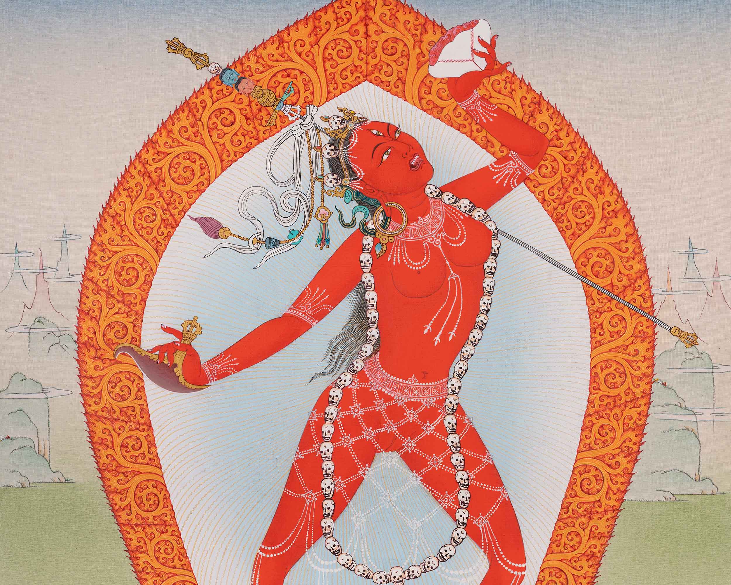 Vajrayogini Art | Tibetan 24K Gold Dakini Painting (includes Brocade)