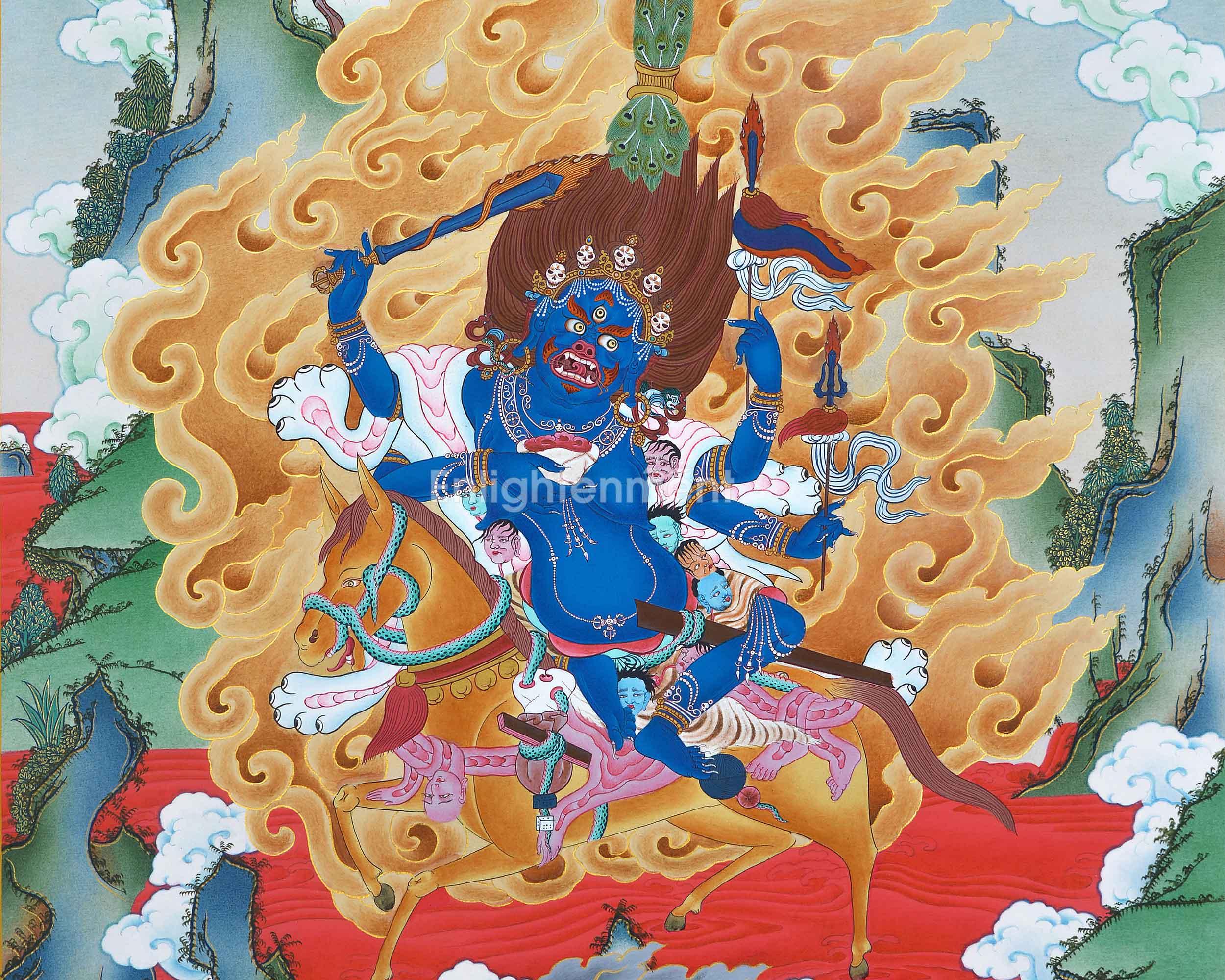 Himalayan Hand-Made Palden Lhamo Mantra Practice Thangka | Tibetan Deity Art On Cotton Canvas