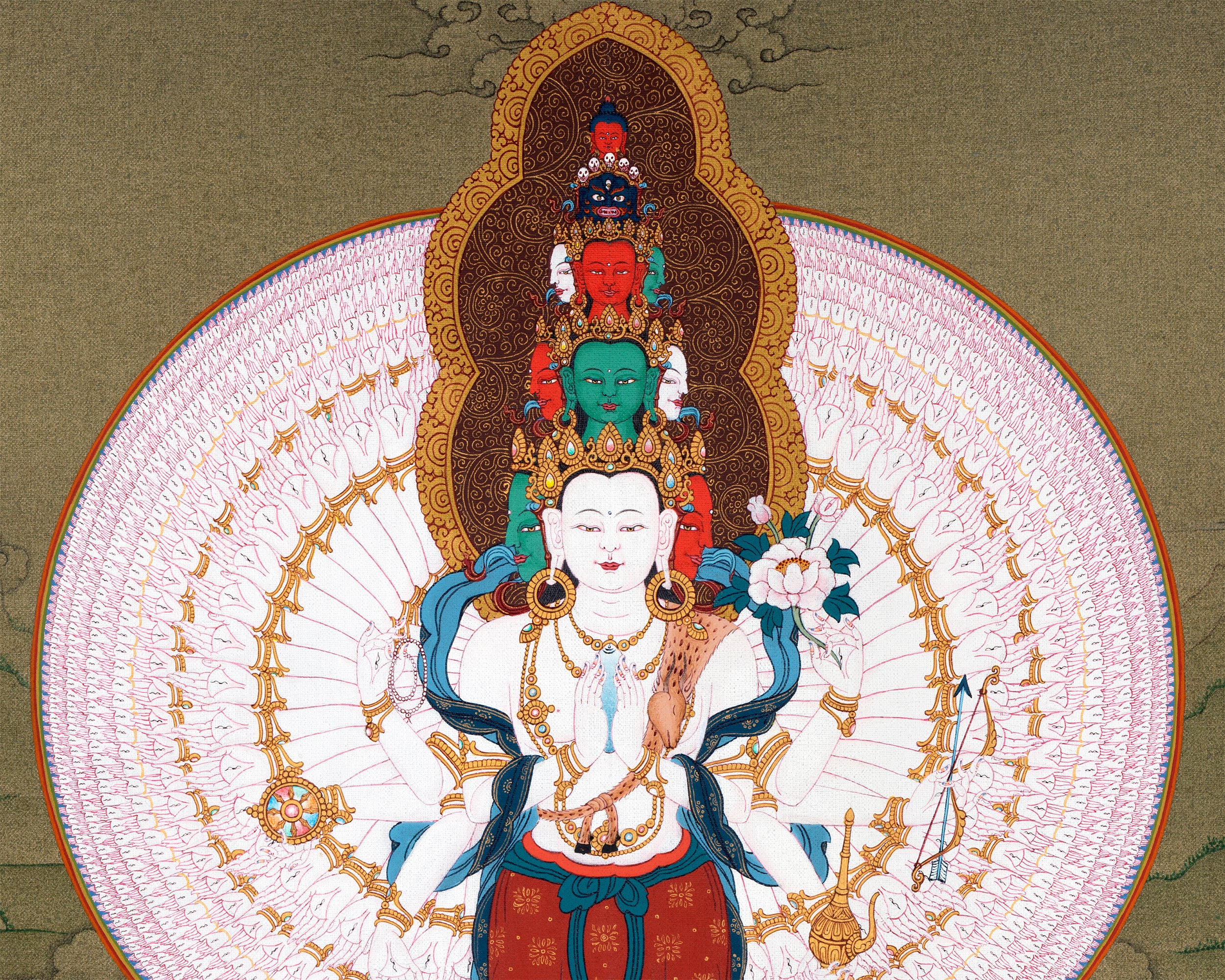 Avalokiteshvara, Manjushri & Vajrapani Thangka, 1000 Armed Chenrezig, Tibetan Buddhist Art