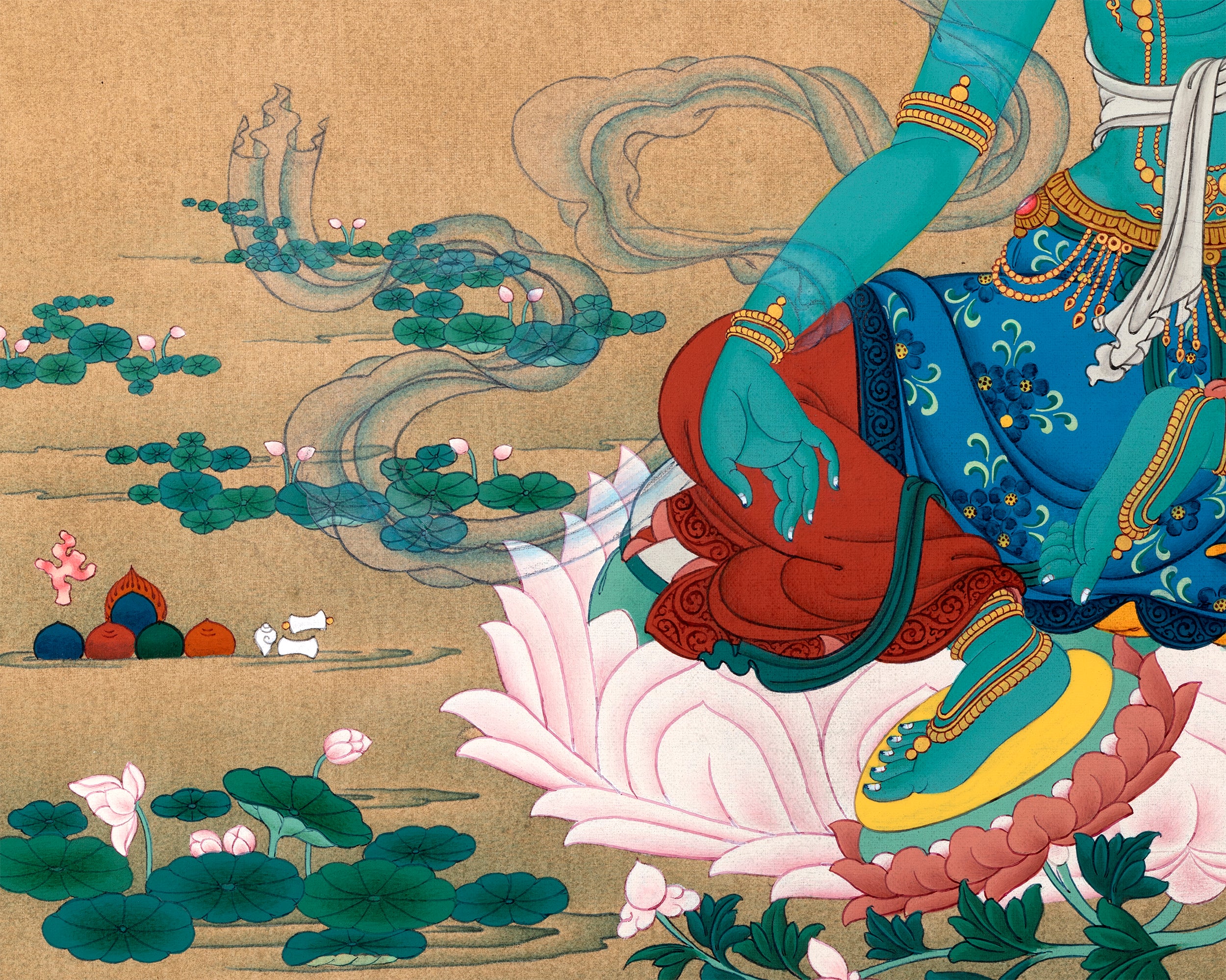 Green Tara Thangka, Traditional Karma Gadri Thangka