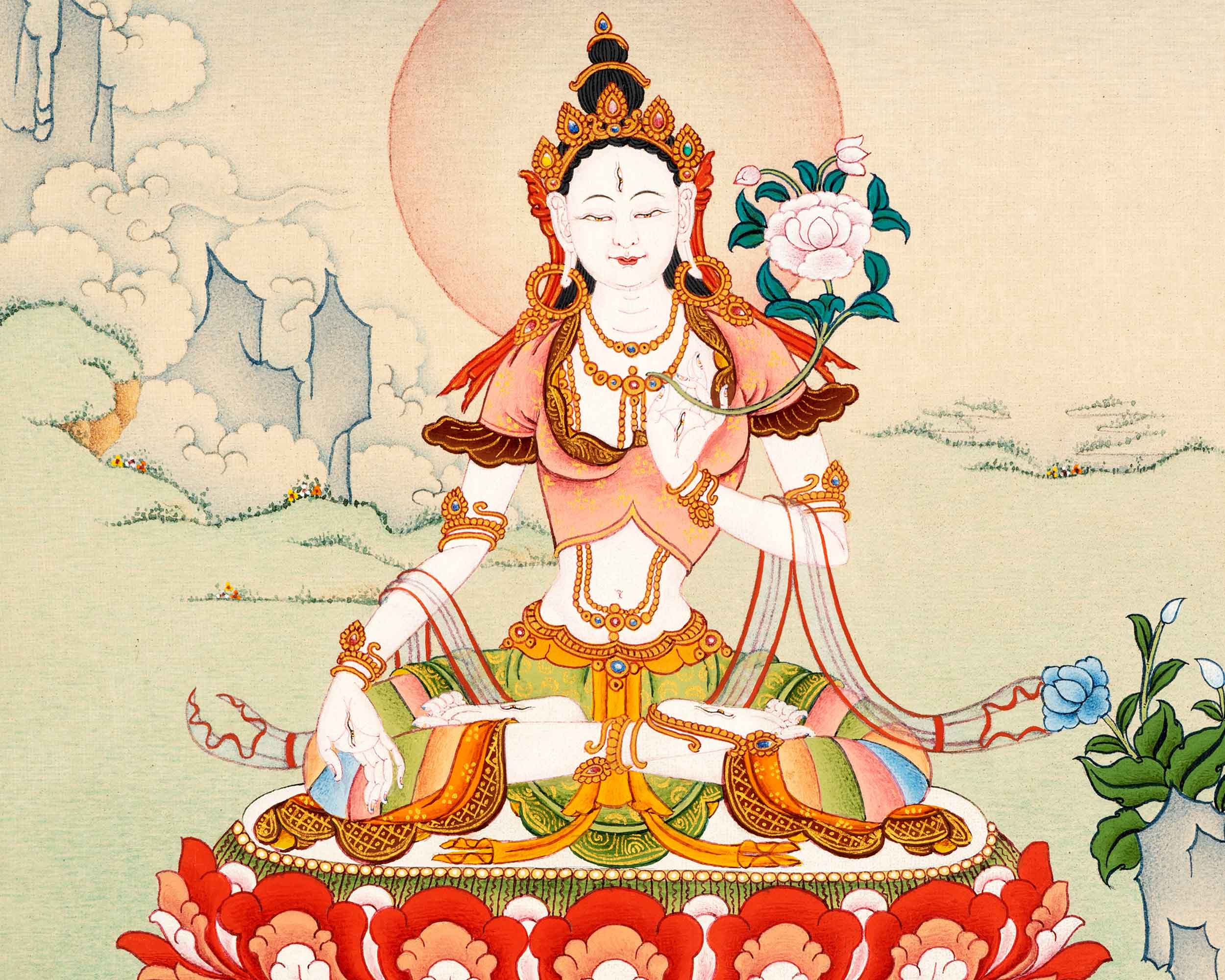 White Tara Tibetan Thangka | Female Buddha