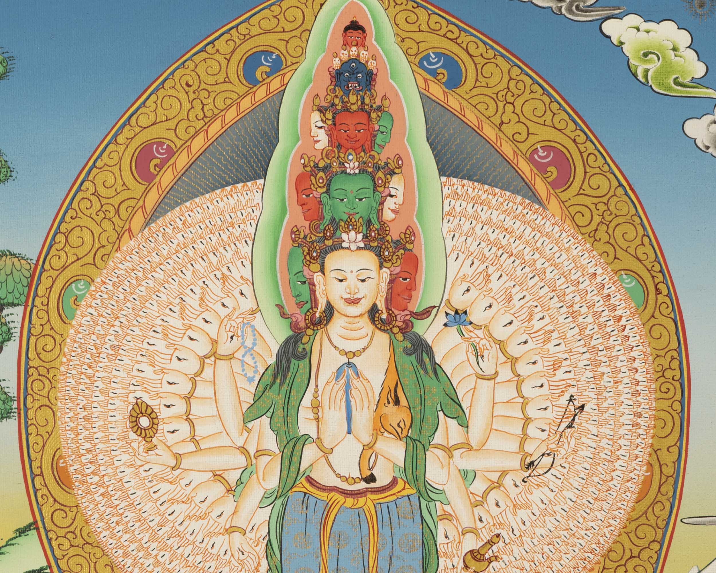 1000 Armed Avalokiteshvara Thangka | Traditional Tibetan Buddhist Painting