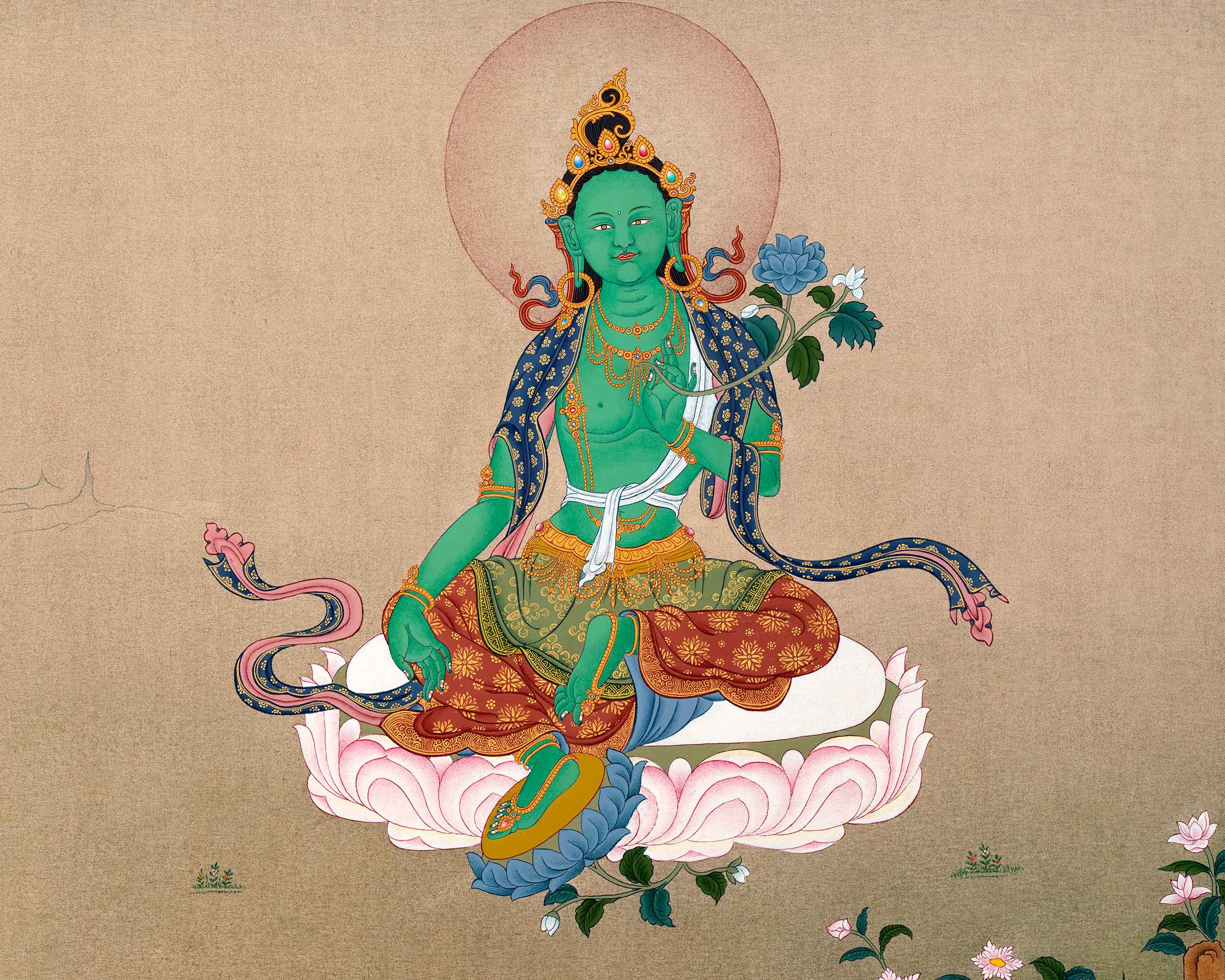 Green Tara Thangka Painting | Traditional Tibetan Art