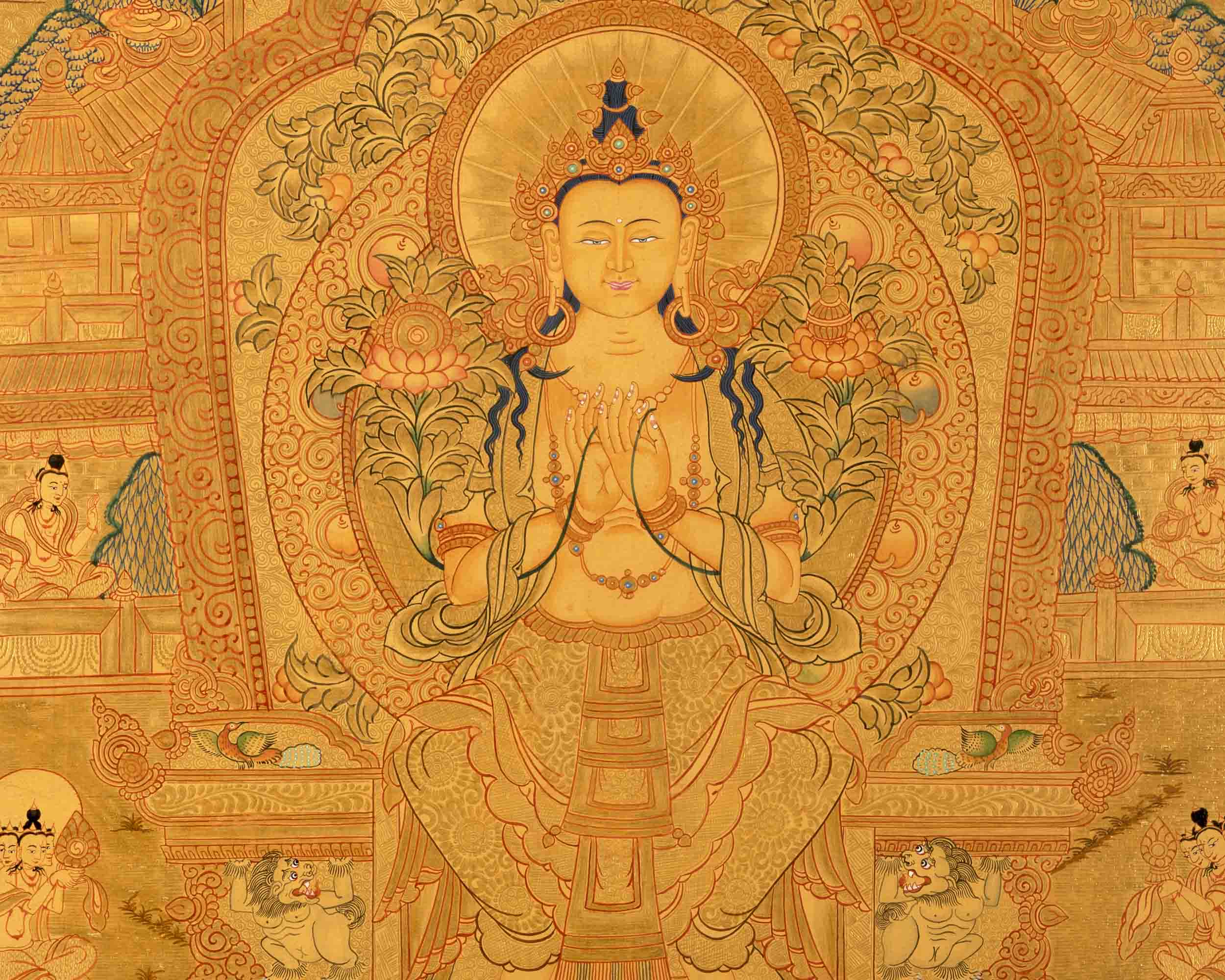 Maitreya Buddha Thangka | Religious Buddhist Painting