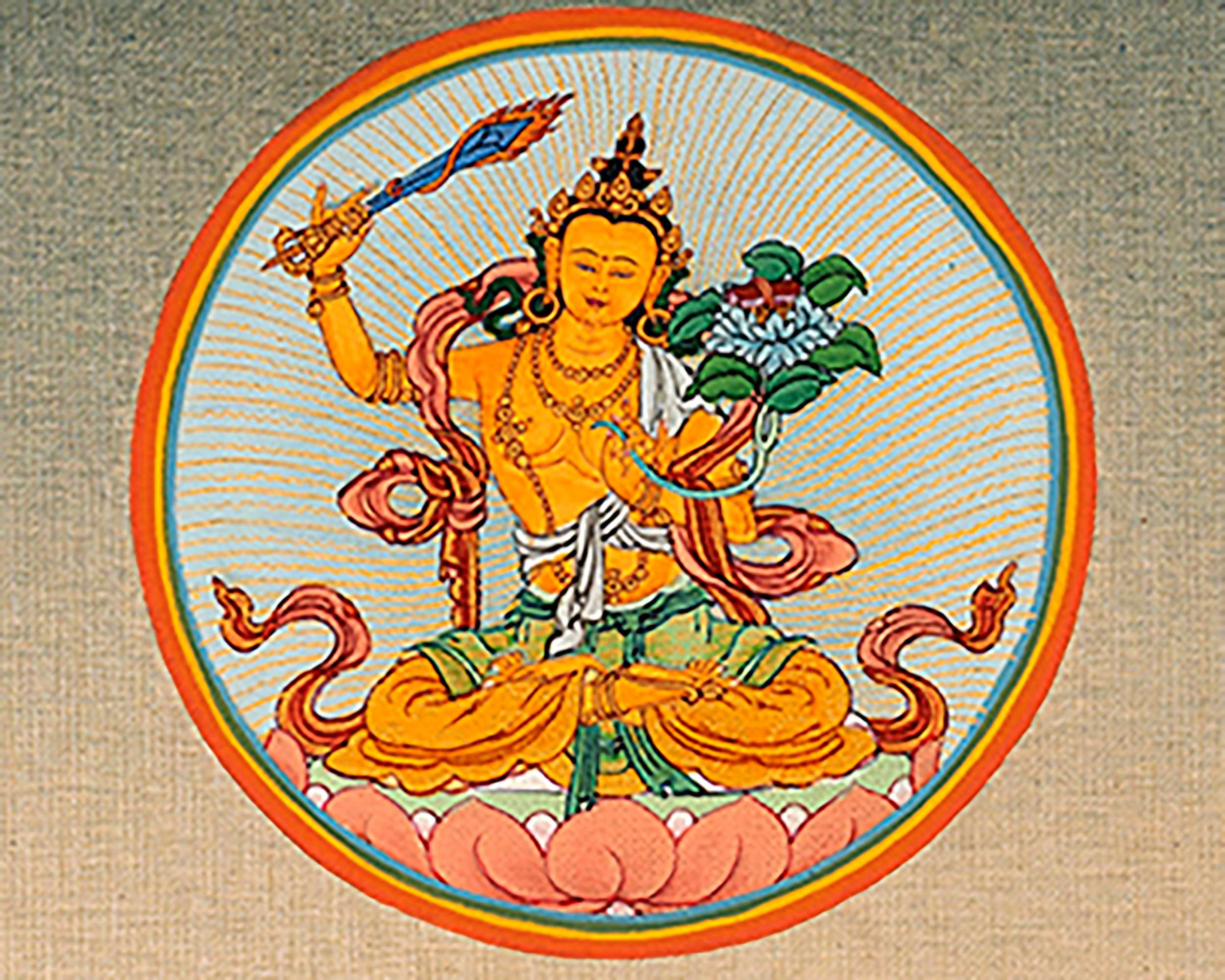 Traditionally Hand-Painted Bodhisattva Manjushri Thangka | Tibetan Bodhisattva Art