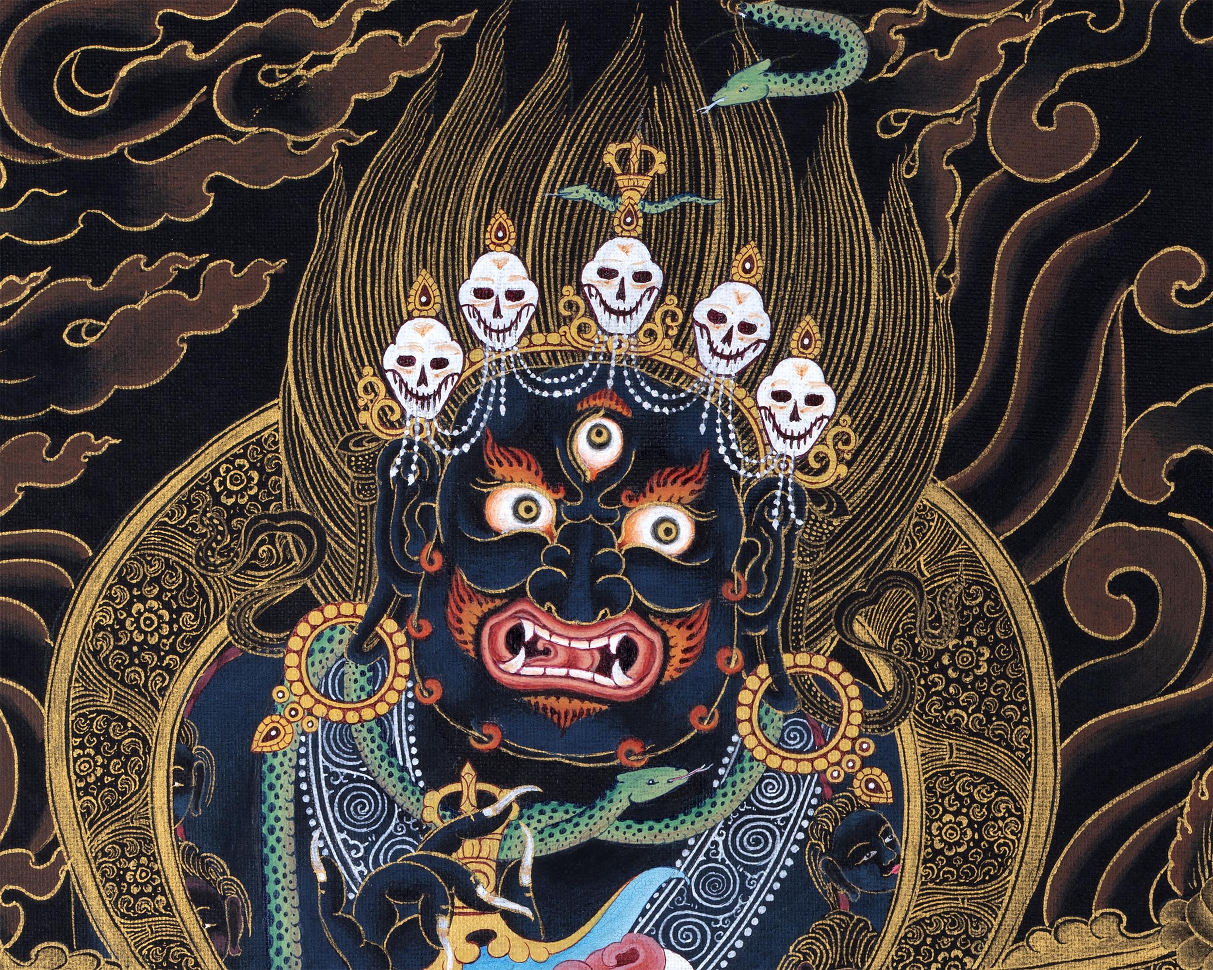 Sakya Mahakala | Black and Gold Thangka | Tibetan Buddhist Art