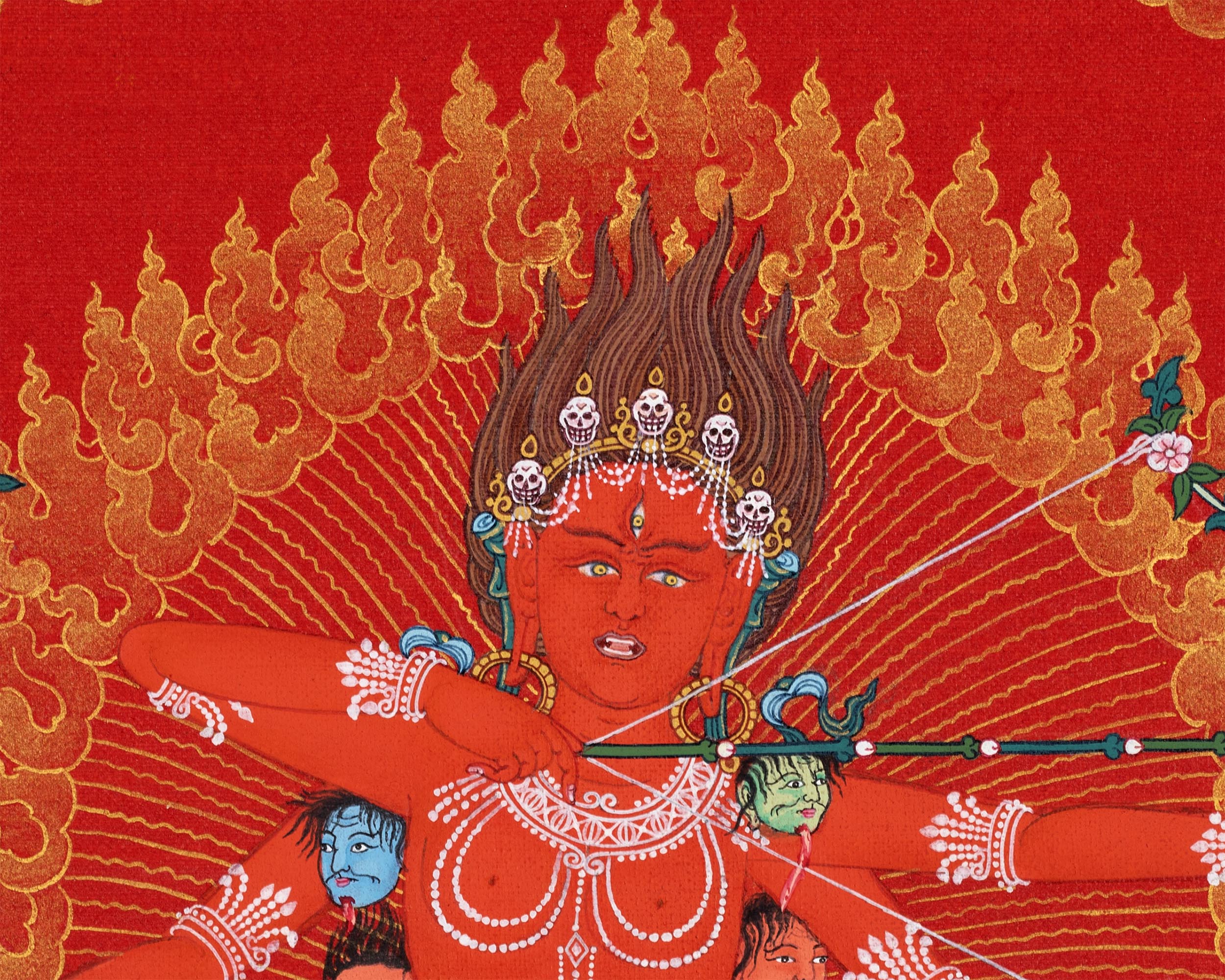 The Goddess Kurukulla Thangka | Red and Gold Dakini Art