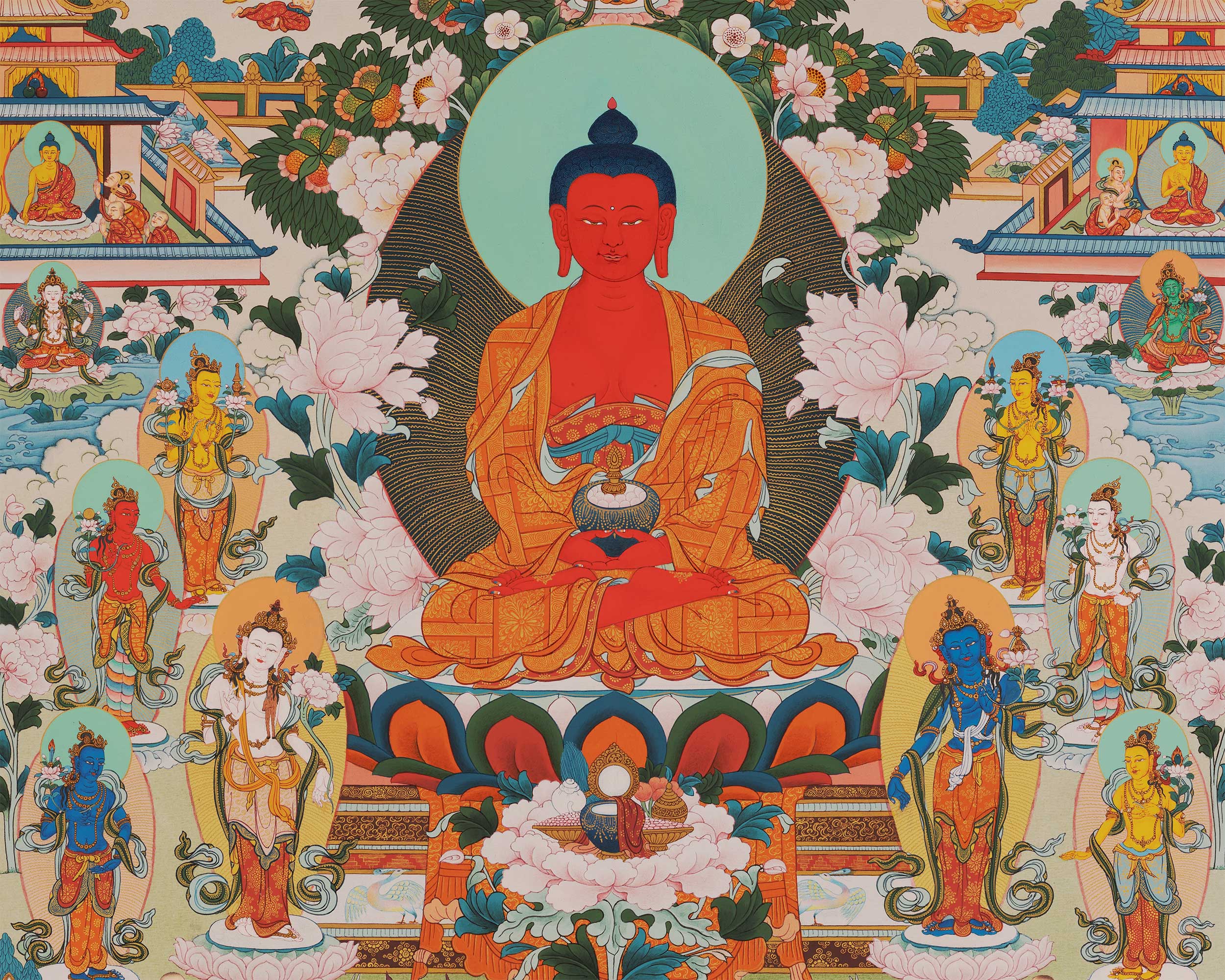 Amitabha Buddha Thangka Singham | Karma Gadri Style Thangka