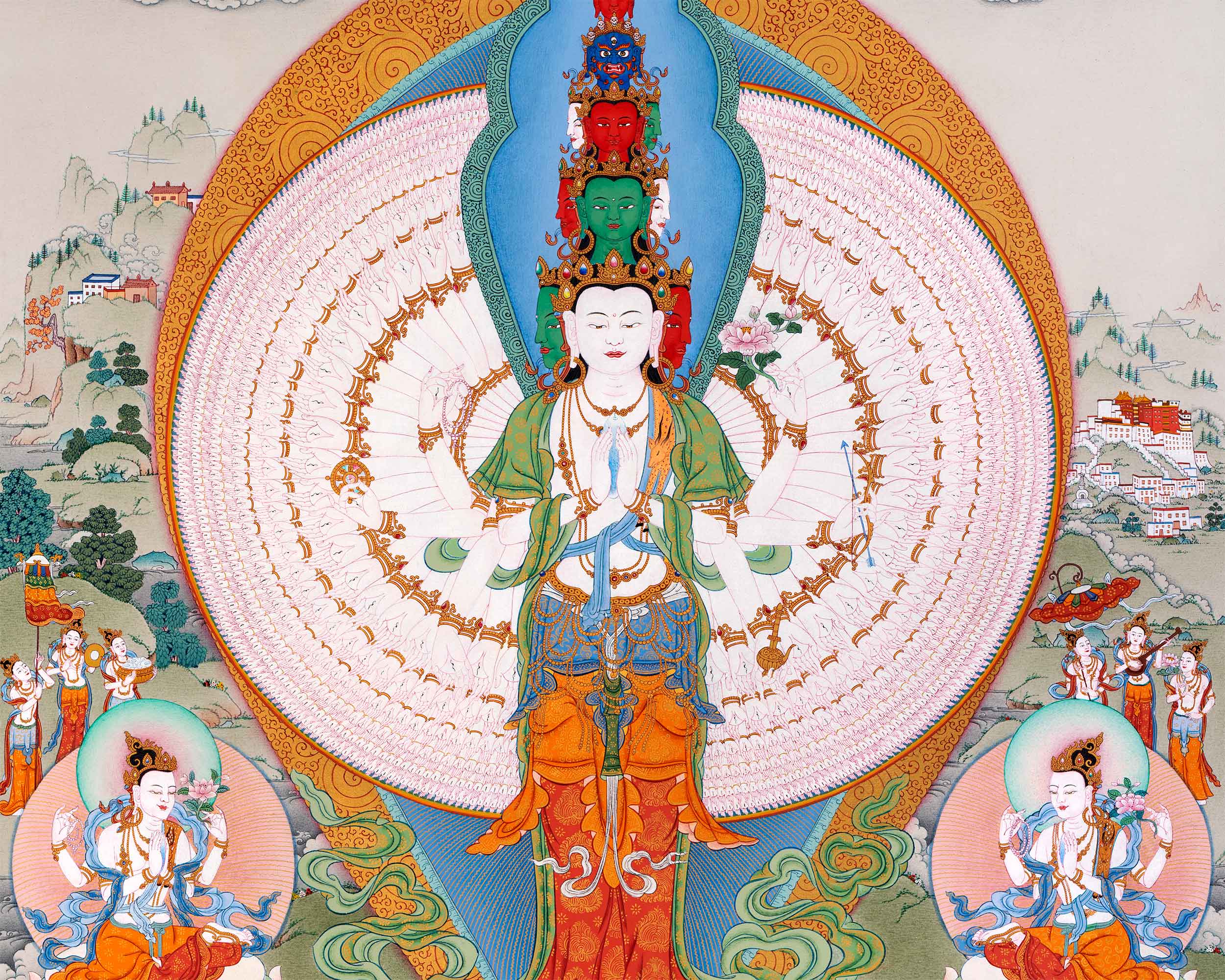1000 Armed Chenrezig Avalokiteshvara Thangka | Tibetan Buddhist Art