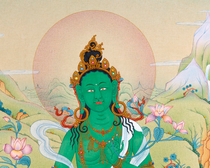 Hand Painted Green Tara Thangka | The Great Mother | Traditional Art